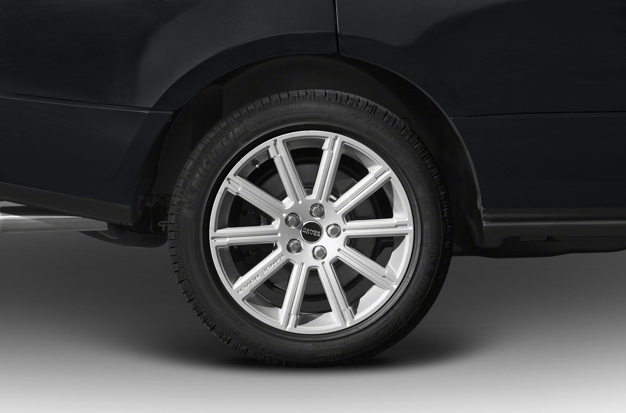 Close-up of Range Rover alloy wheel and tire