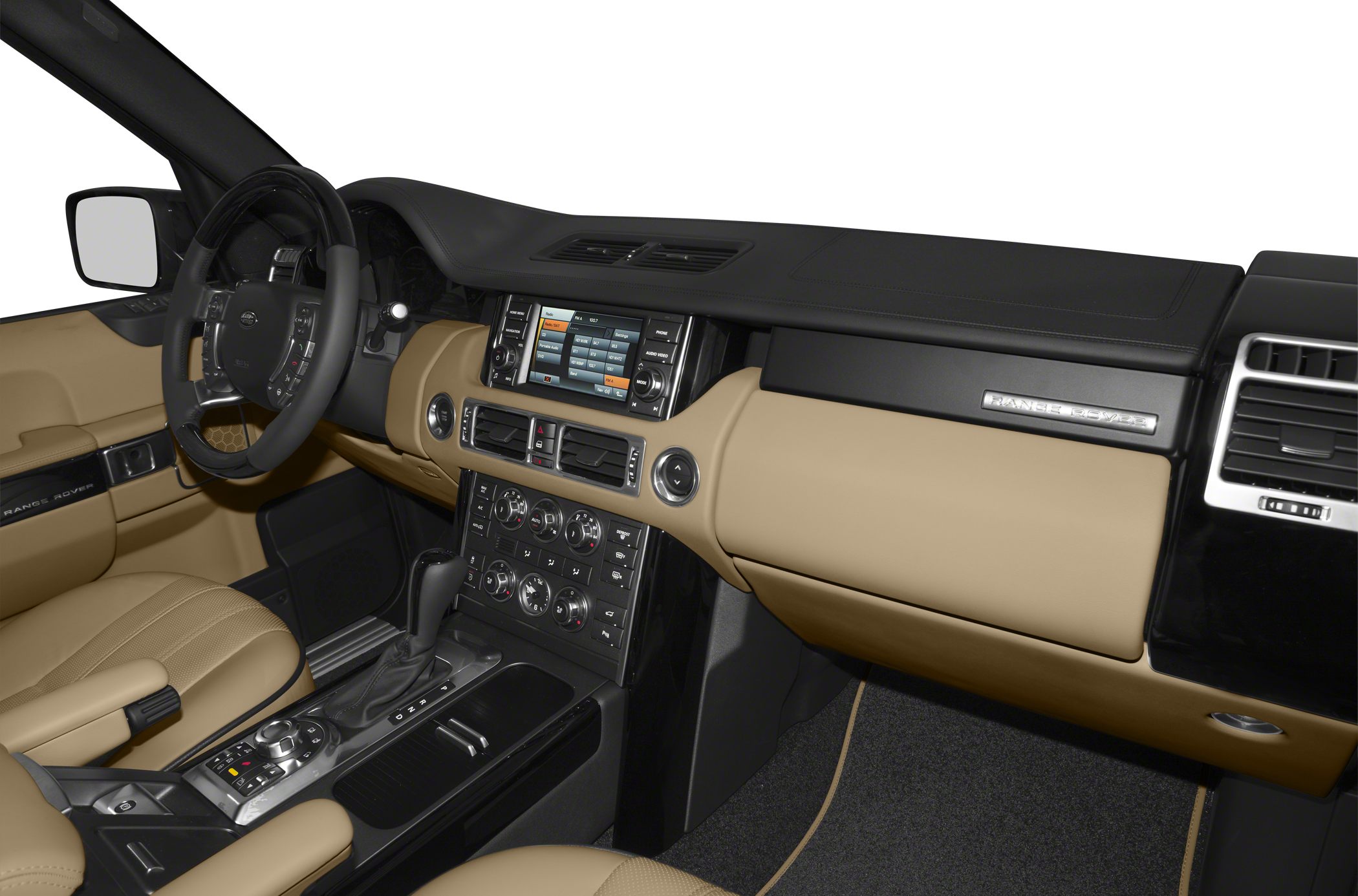 Beige leather interior with advanced dashboard and center console controls
