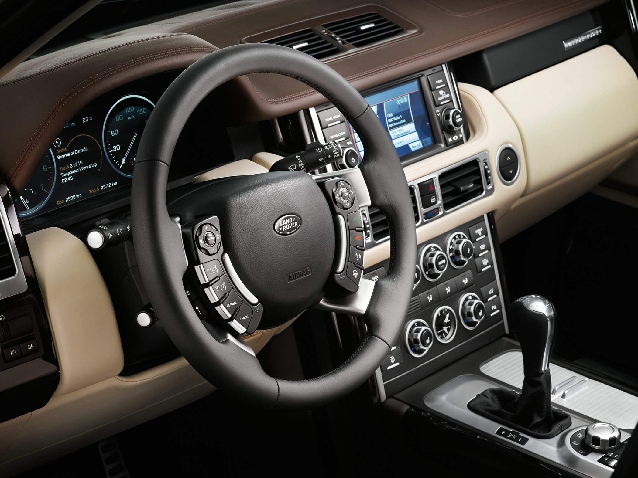 Steering wheel, dashboard, infotainment, and climate control knobs