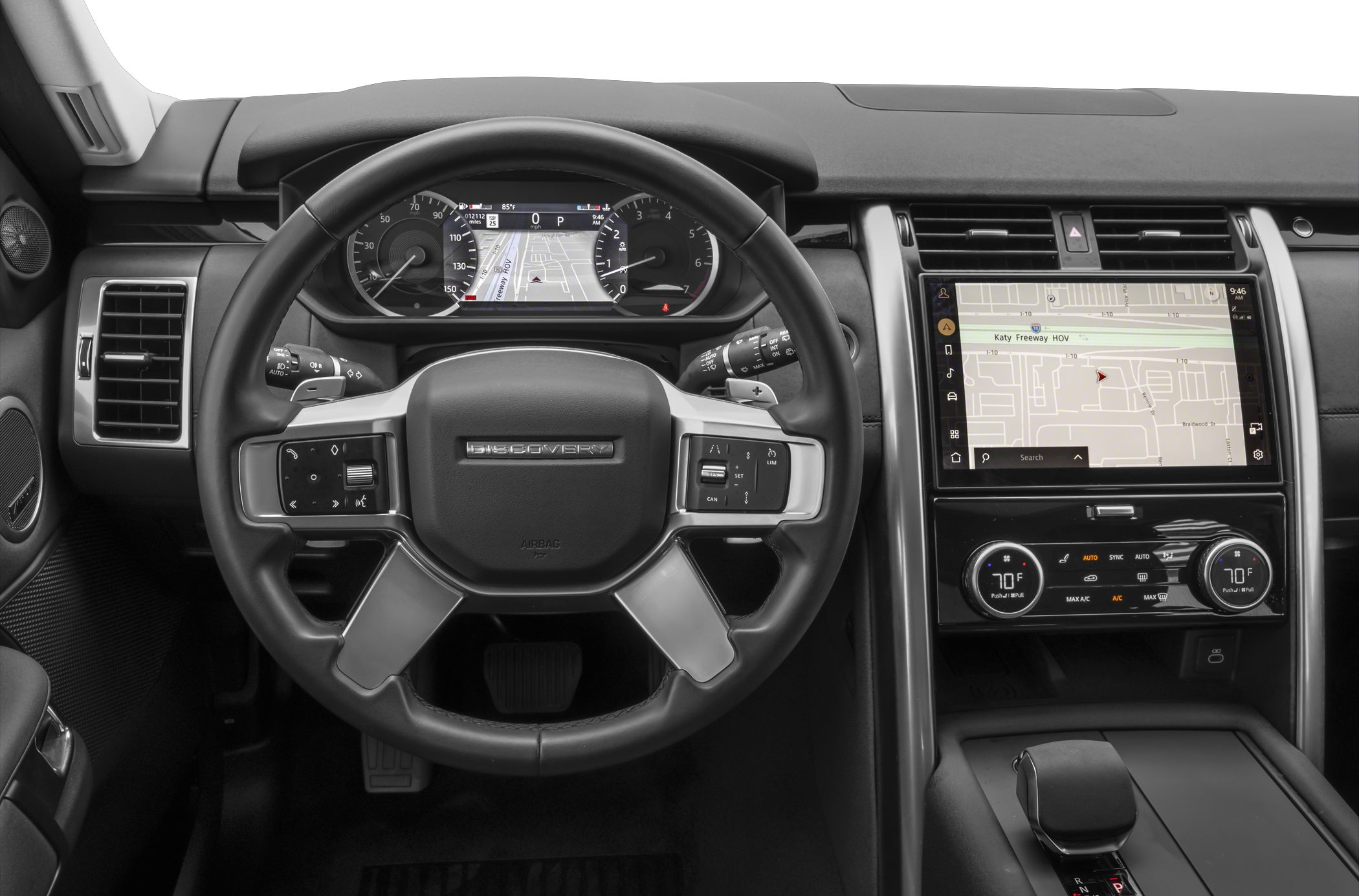 Digital instrument cluster and touchscreen navigation display with climate controls