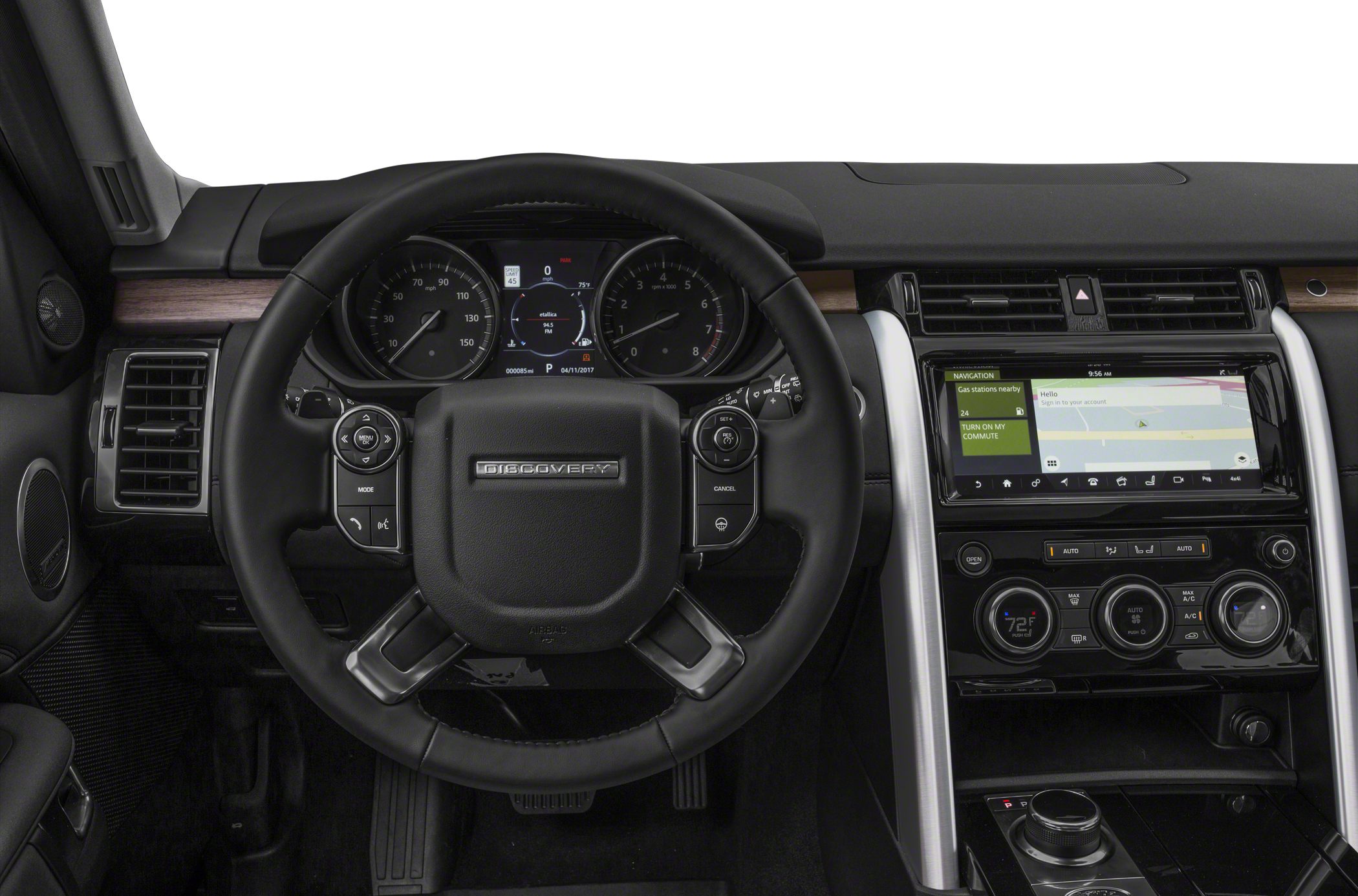 Steering wheel, gauge cluster, and infotainment center console