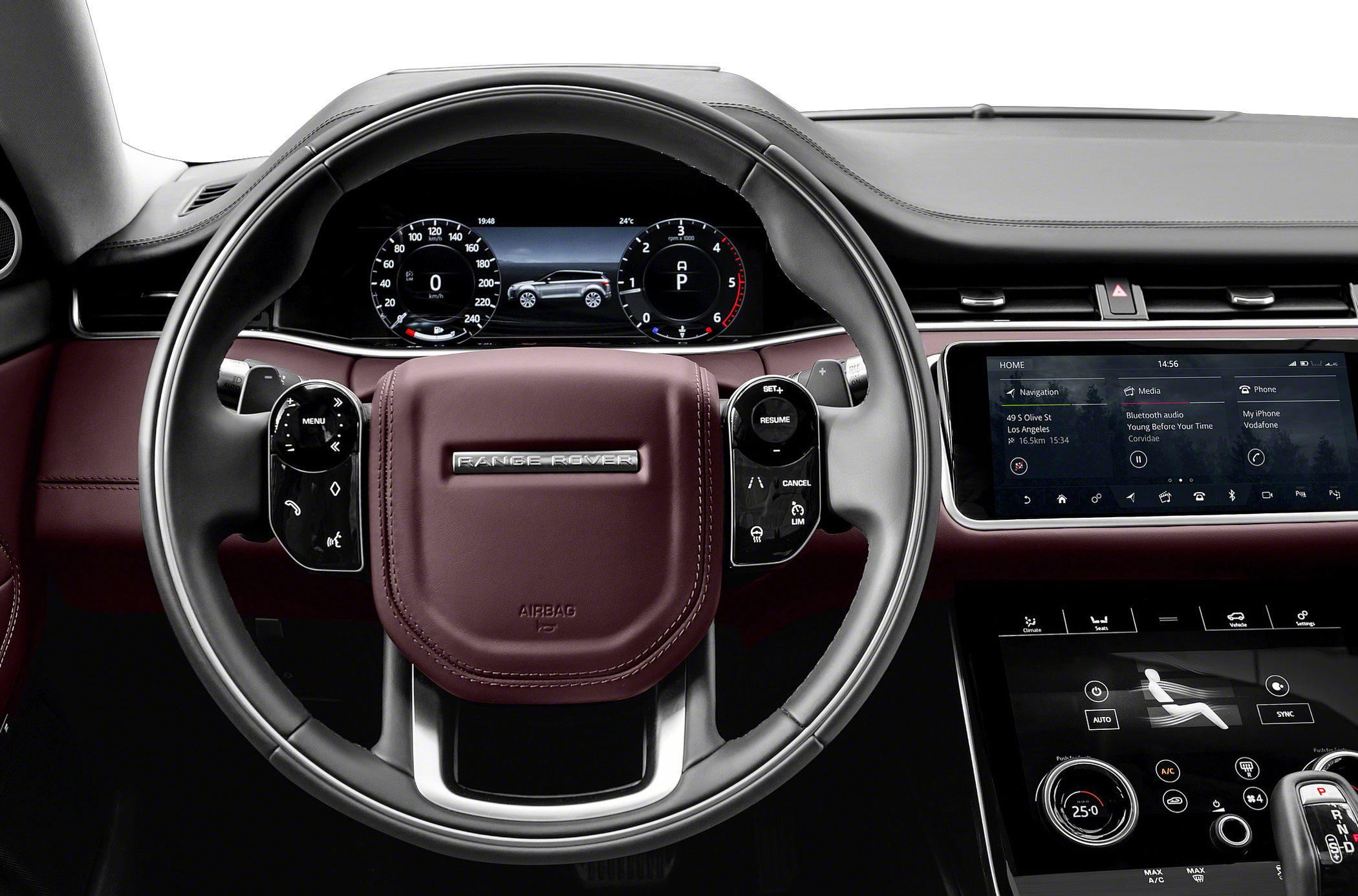 Digital instrument cluster and touchscreen controls in luxury SUV interior