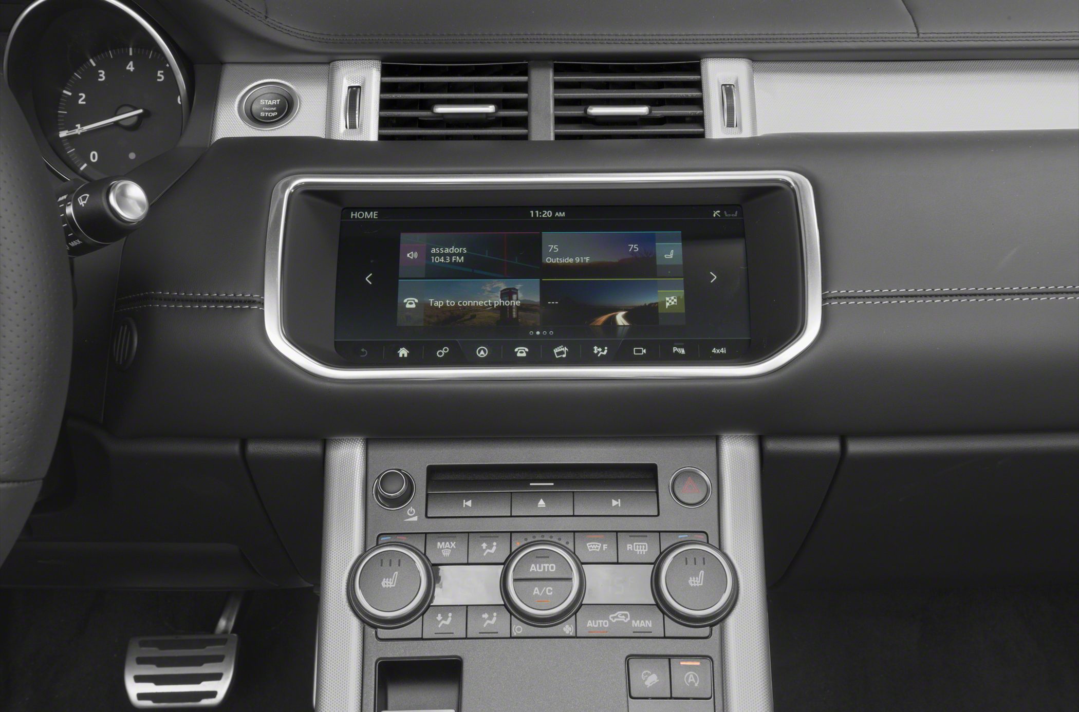 Central touchscreen and climate control panel in luxury SUV interior