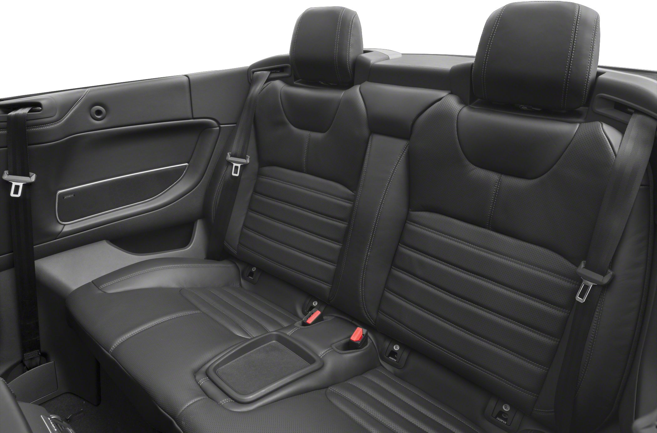 Black leather rear seats with center armrest and detailed stitching