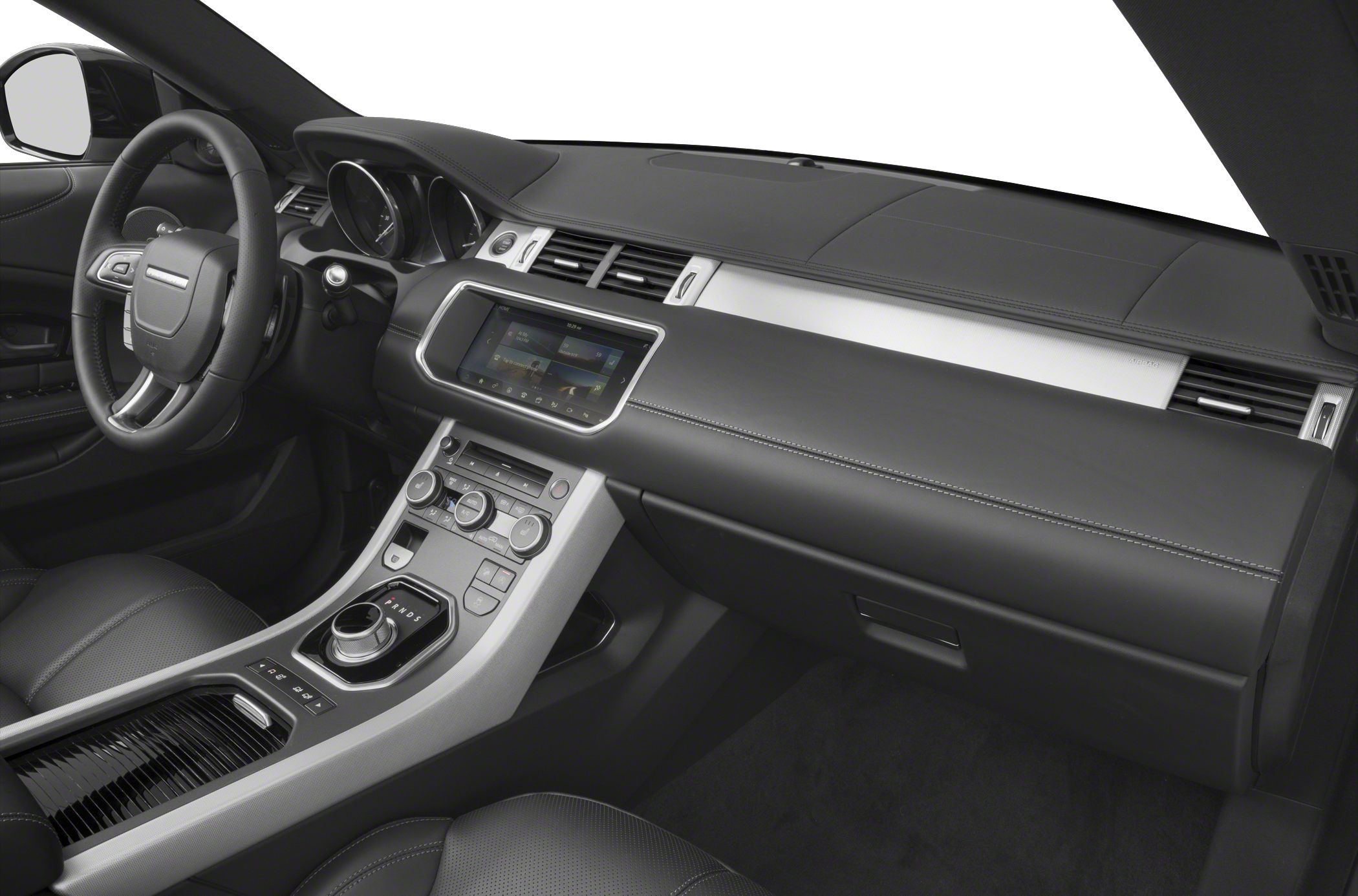 Luxury dashboard with touchscreen and rotary gear selector