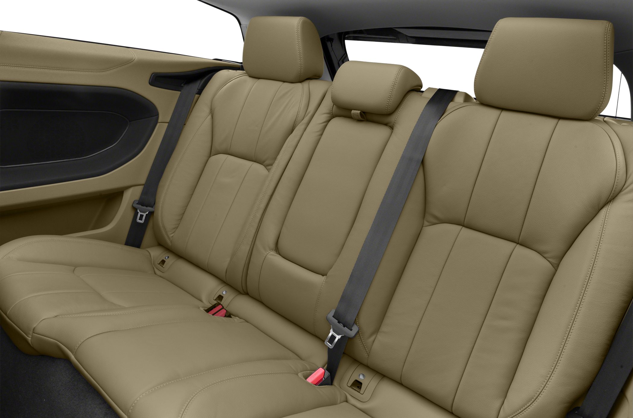 Beige leather rear seats with headrests and seatbelts