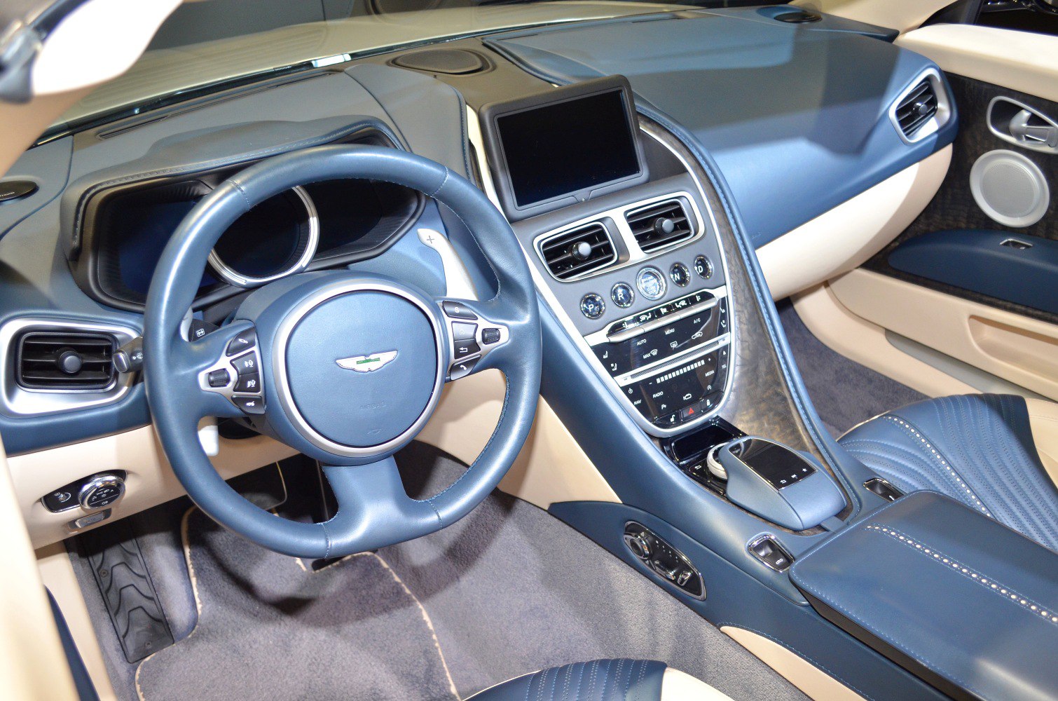 Luxury dashboard and premium steering wheel in convertible interior