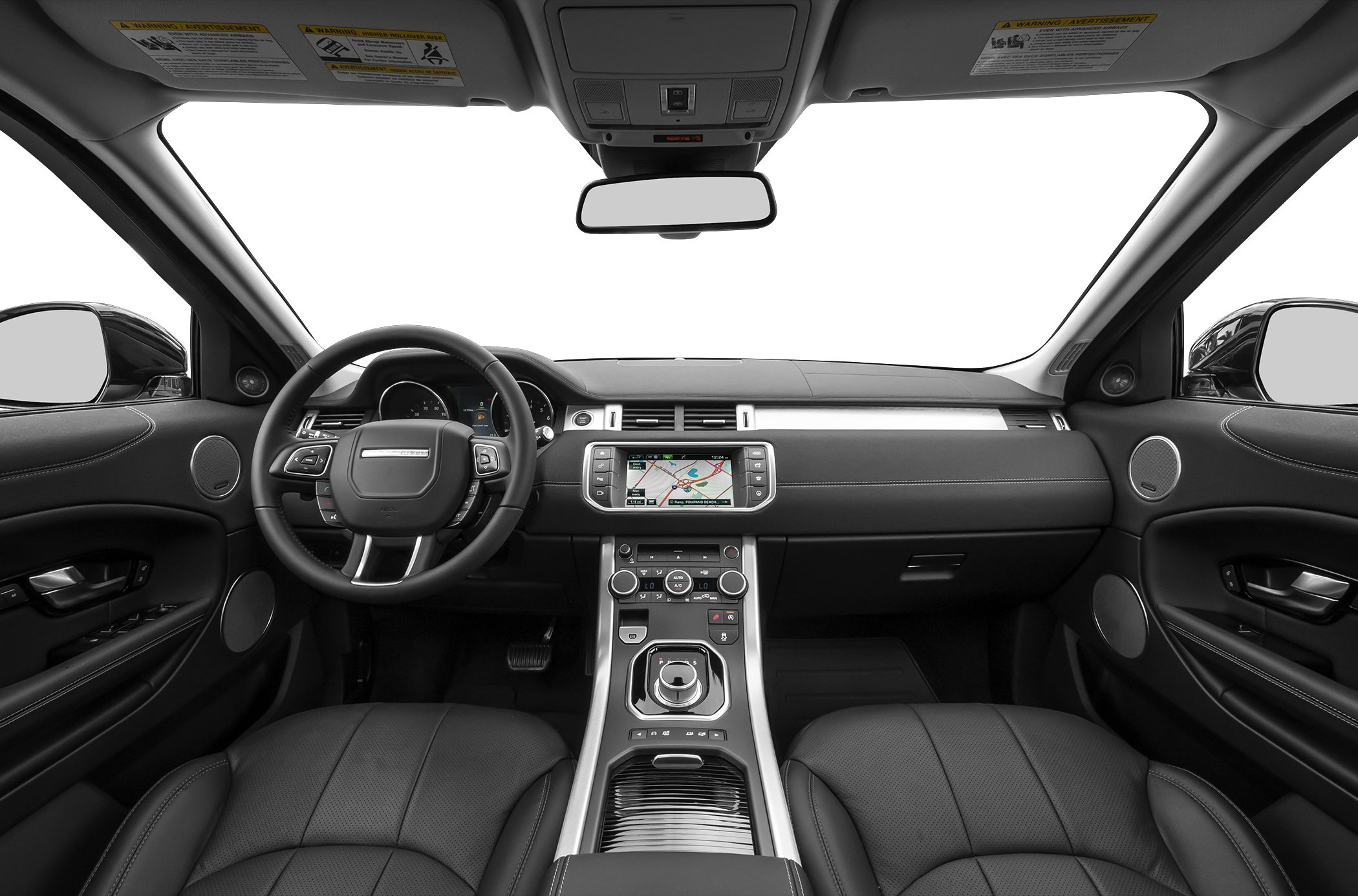 Dashboard layout and multifunction steering wheel inside a modern vehicle cabin