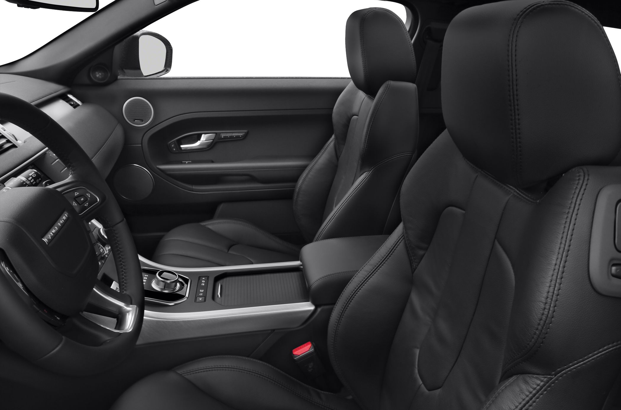 Black leather seats and modern control center of a car interior