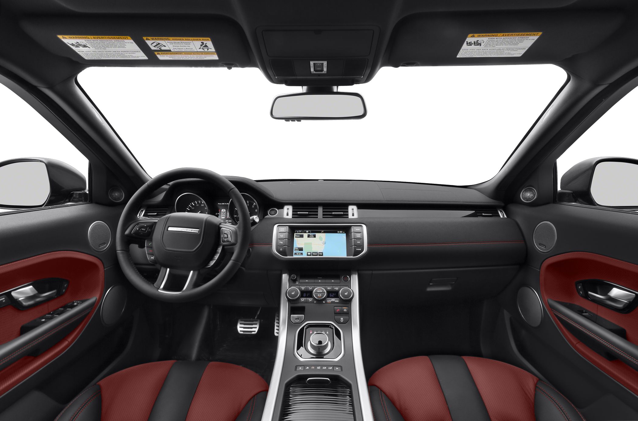Luxury SUV interior with touchscreen, multifunction steering wheel, and modern dashboard