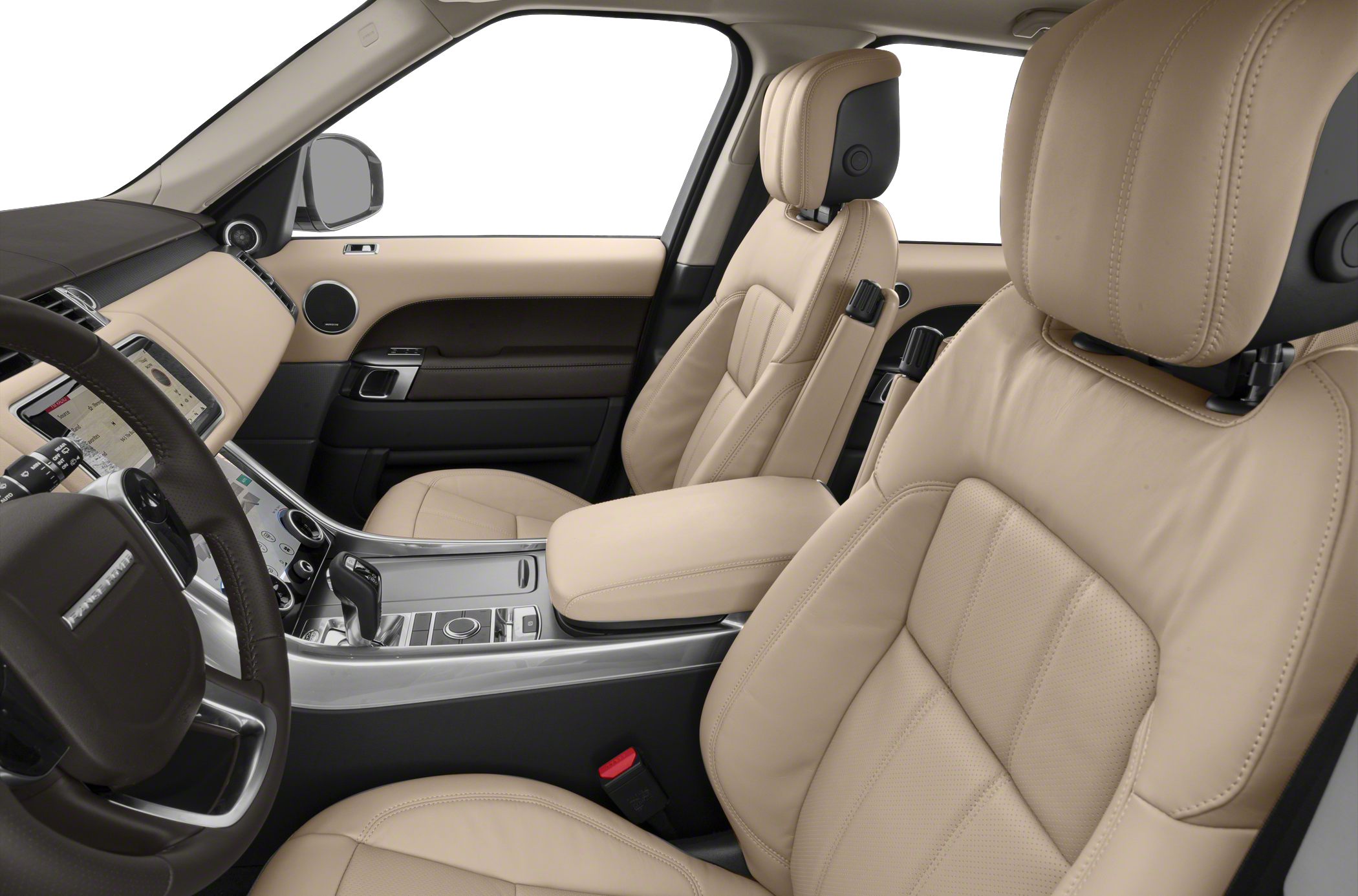 Beige leather seats and advanced center console in luxury SUV interior