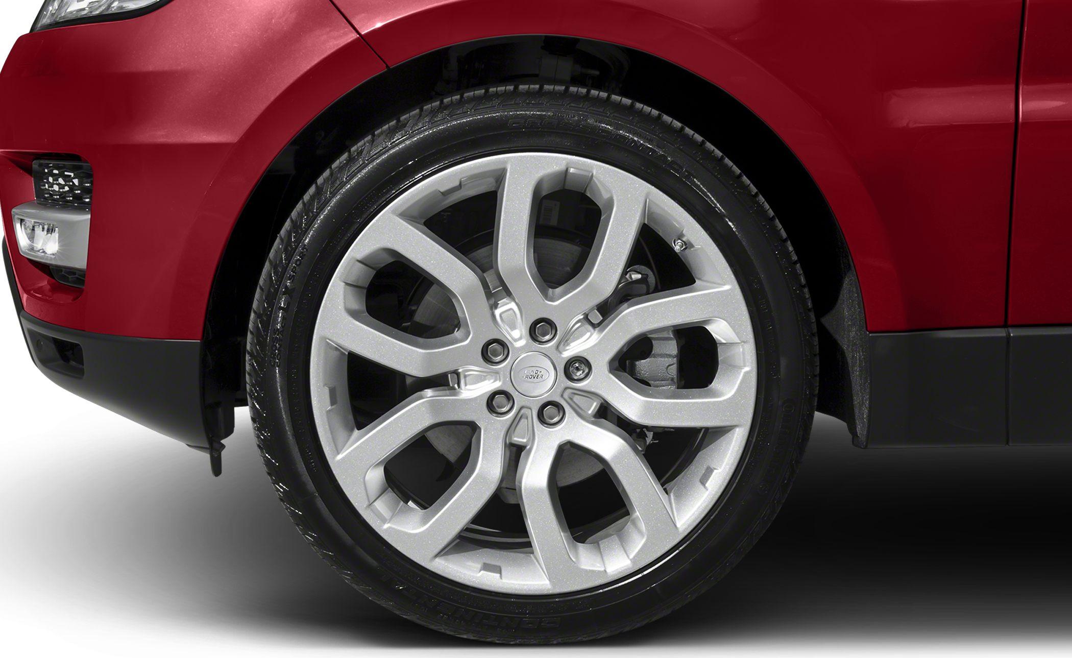 Close-up of multi-spoke alloy wheel on SUV front wheel