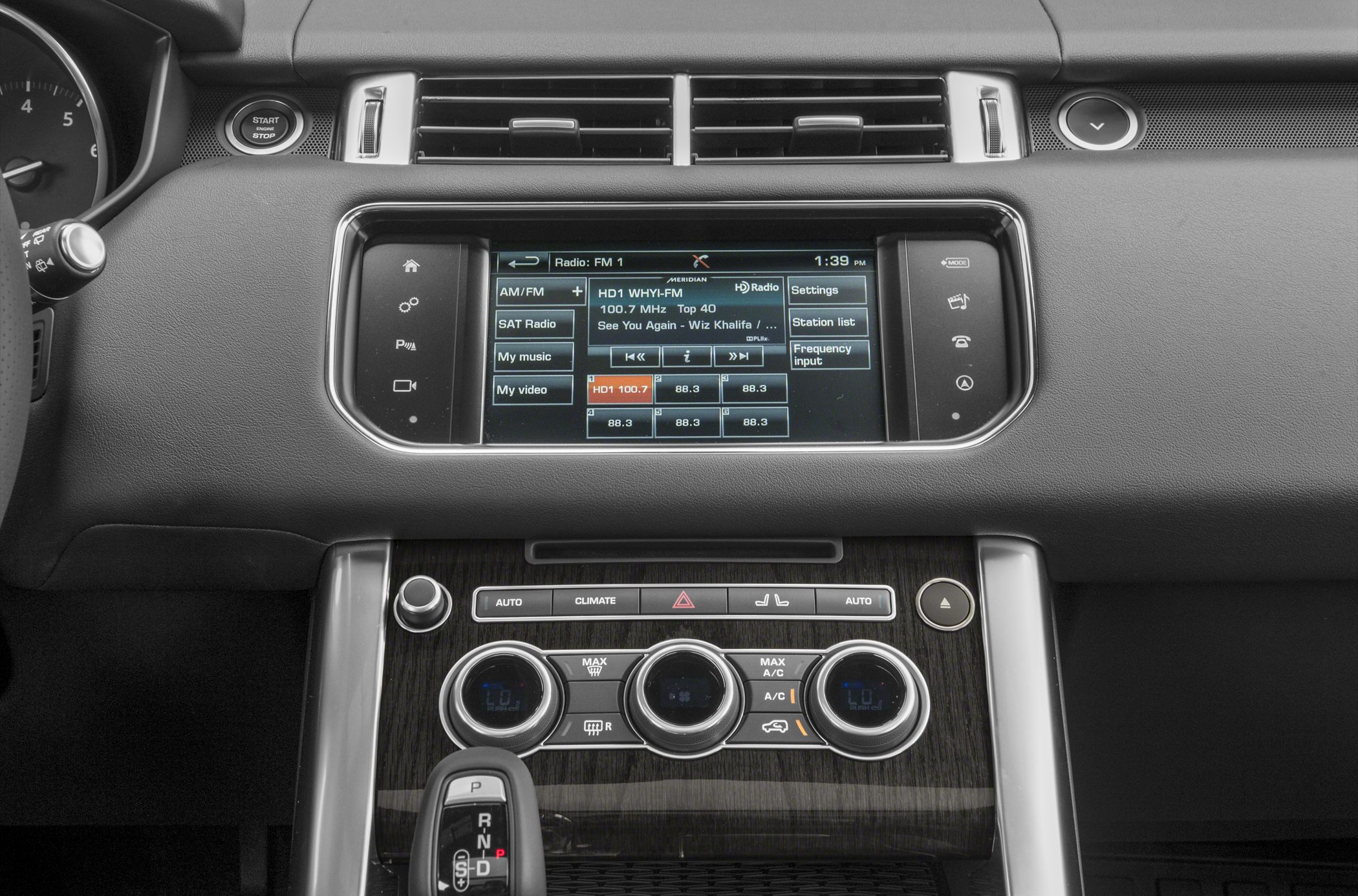 Touchscreen infotainment with climate control and gear selector