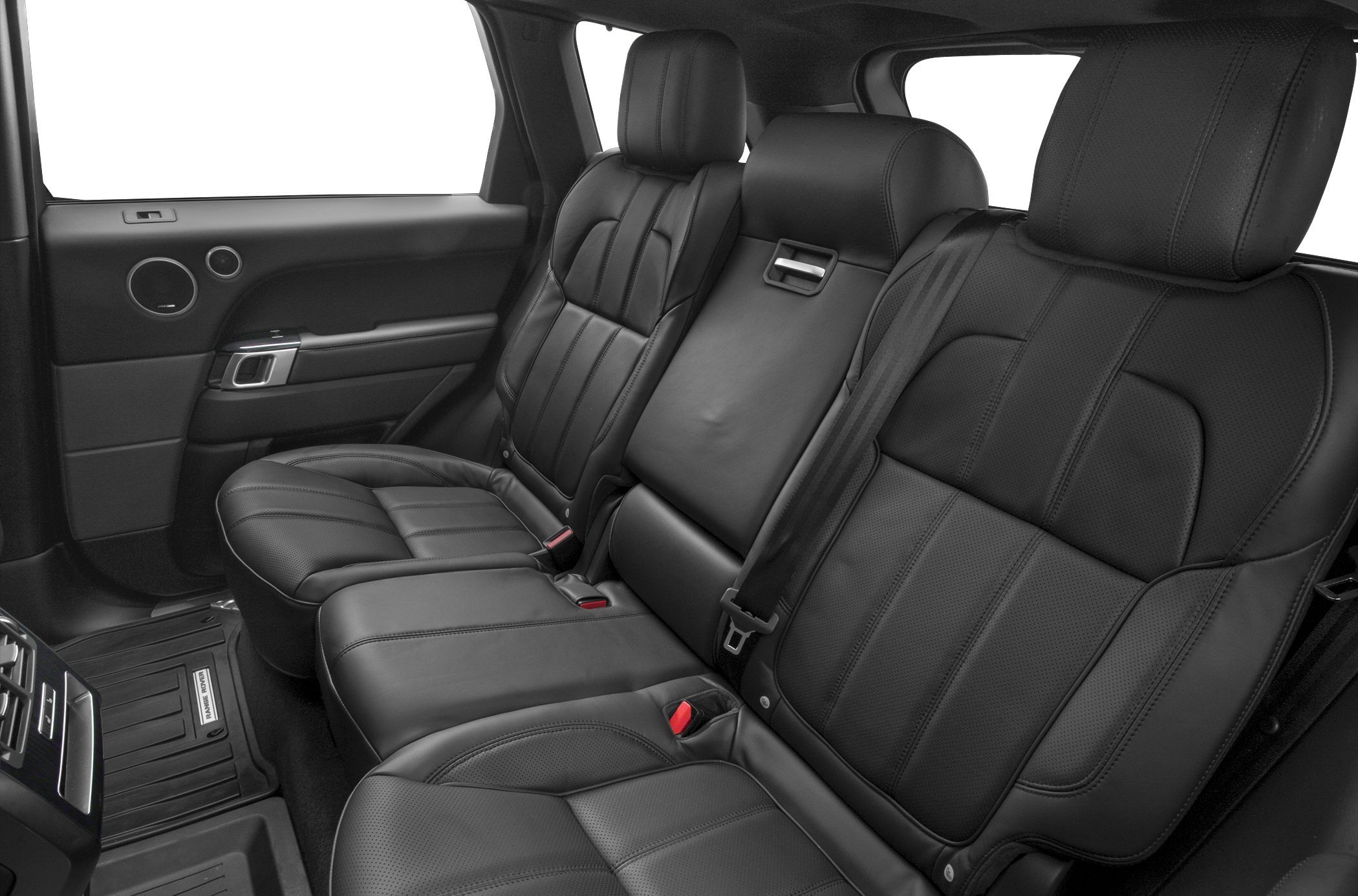 Black leather luxury rear seating with center armrest and detailed stitching