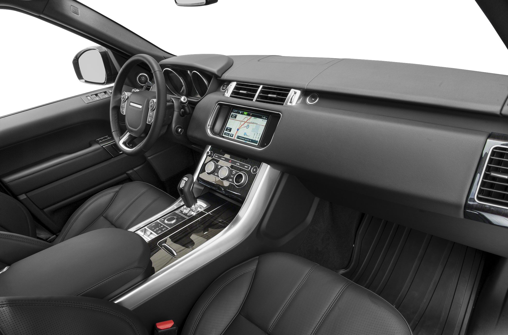 Dashboard with touchscreen navigation and leather seats