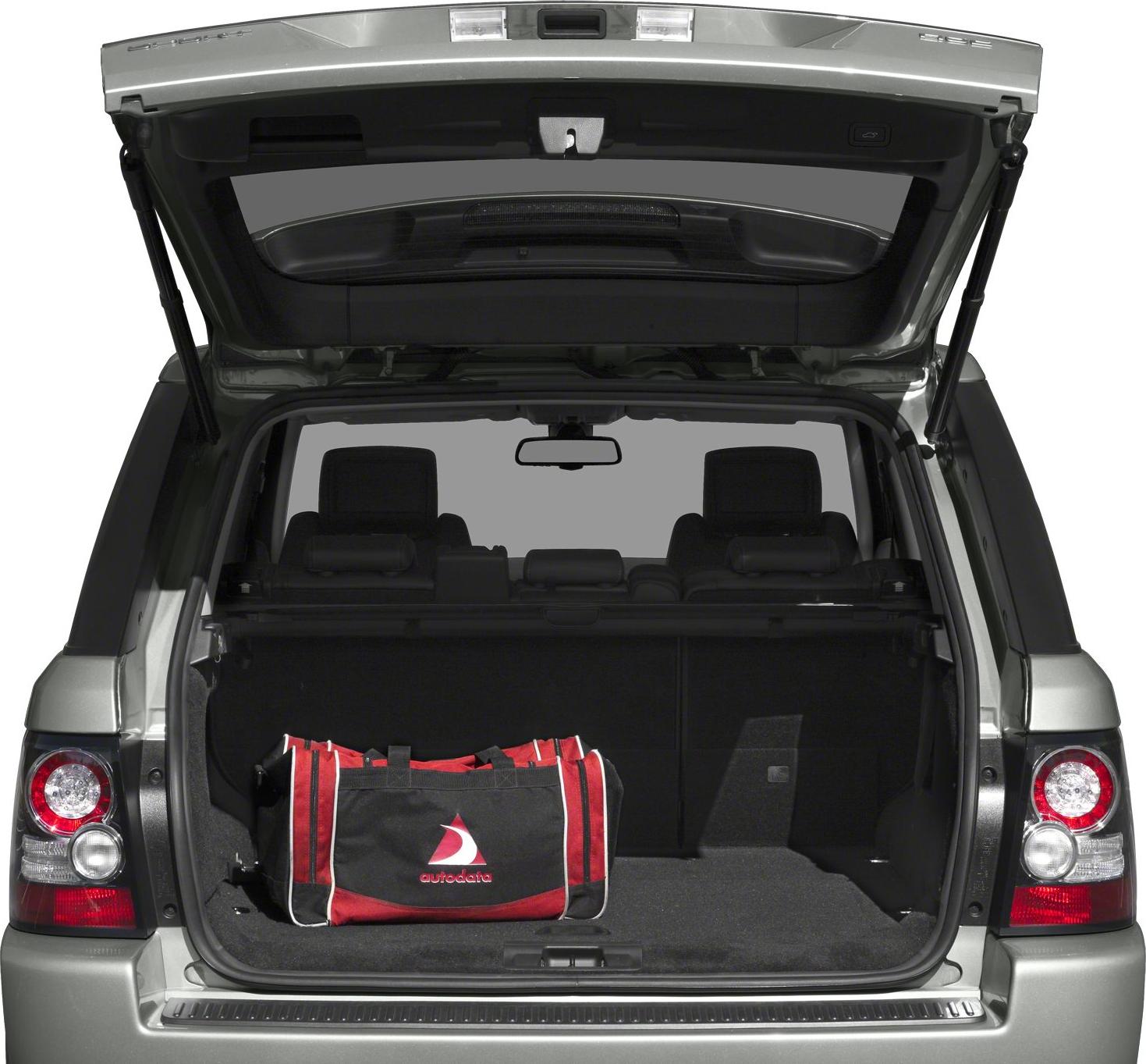 Open rear cargo space with tailgate and duffel bag