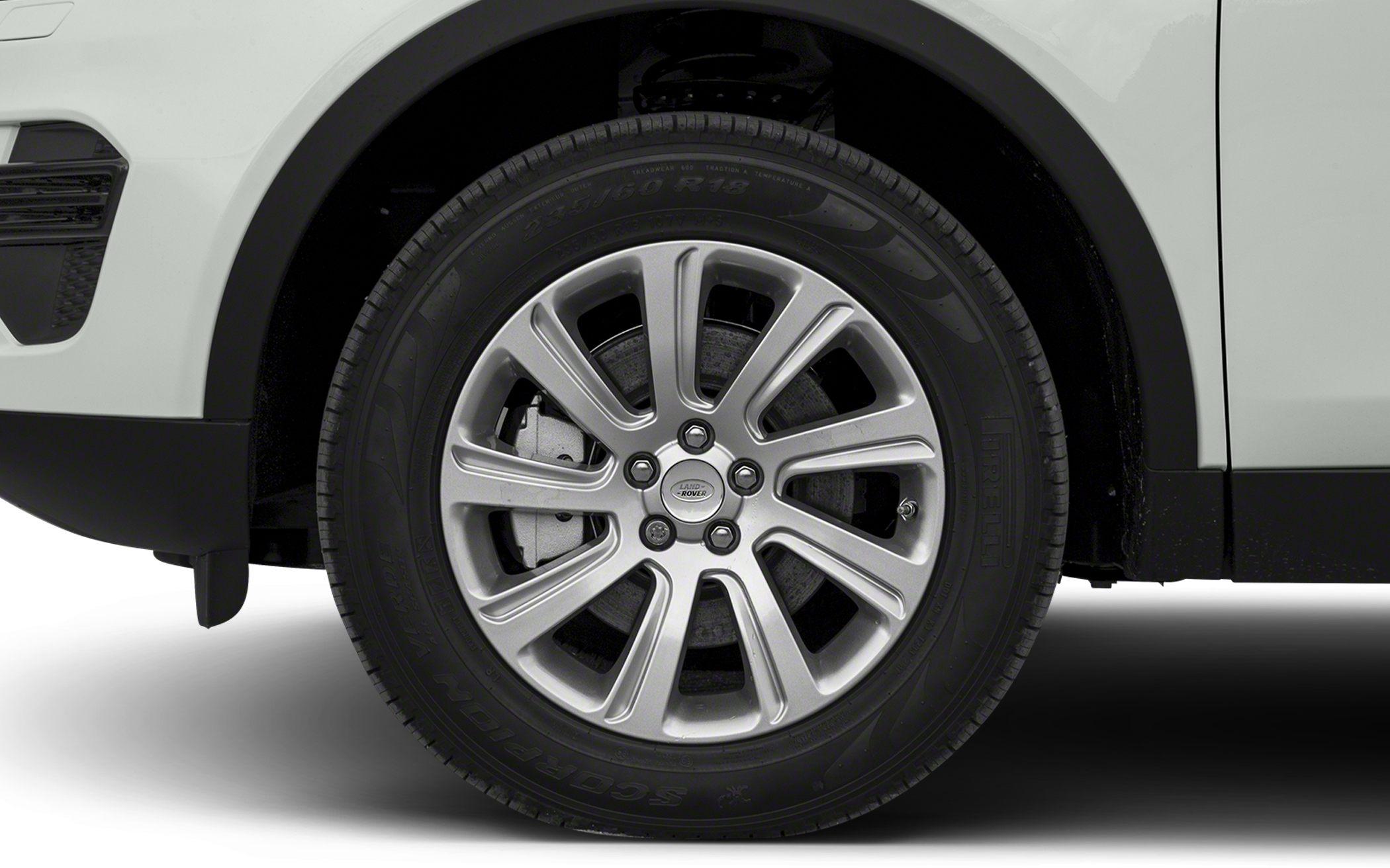 Close-up of alloy wheel and tire tread on SUV.