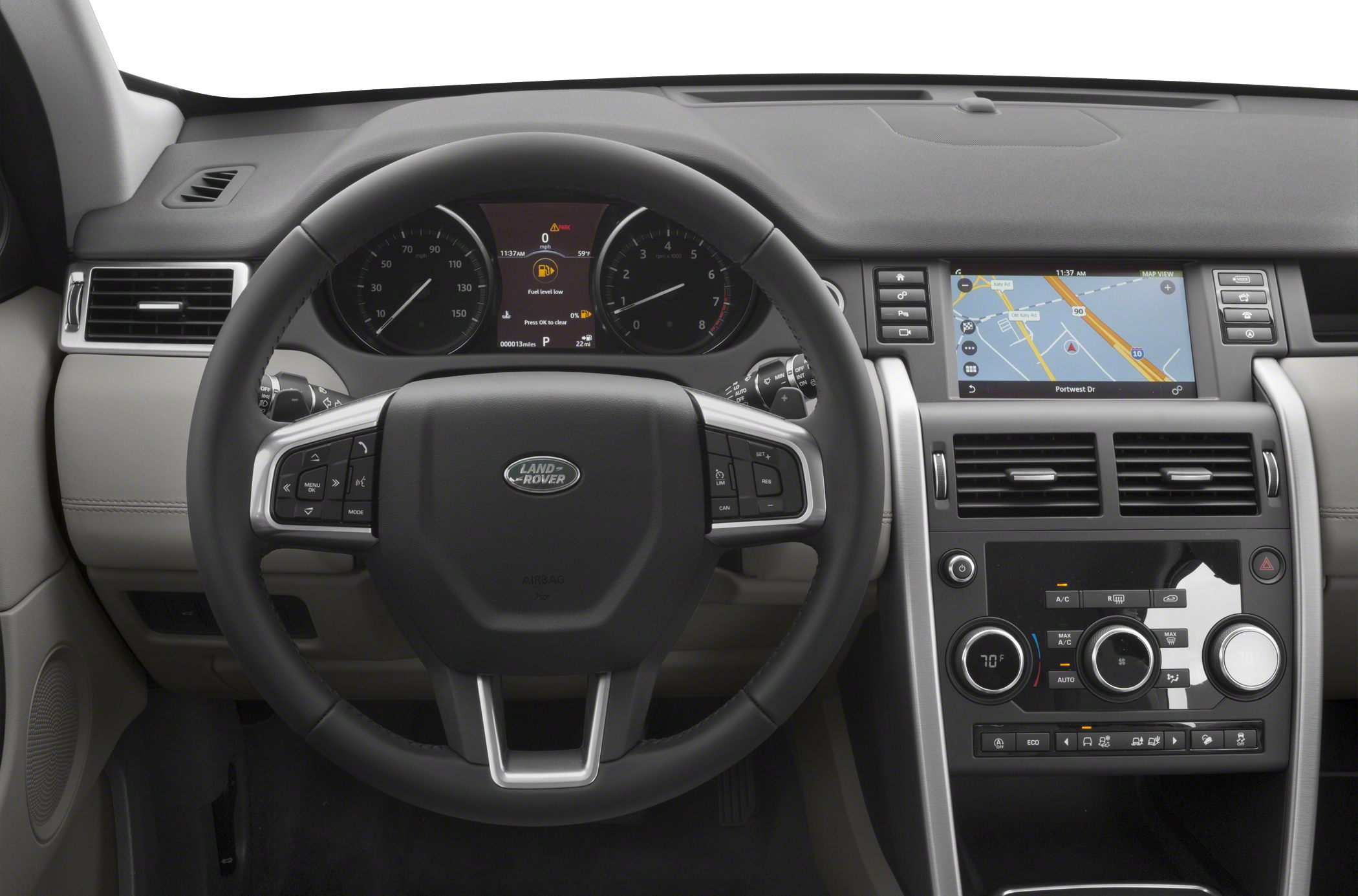 Dashboard and steering wheel with infotainment system