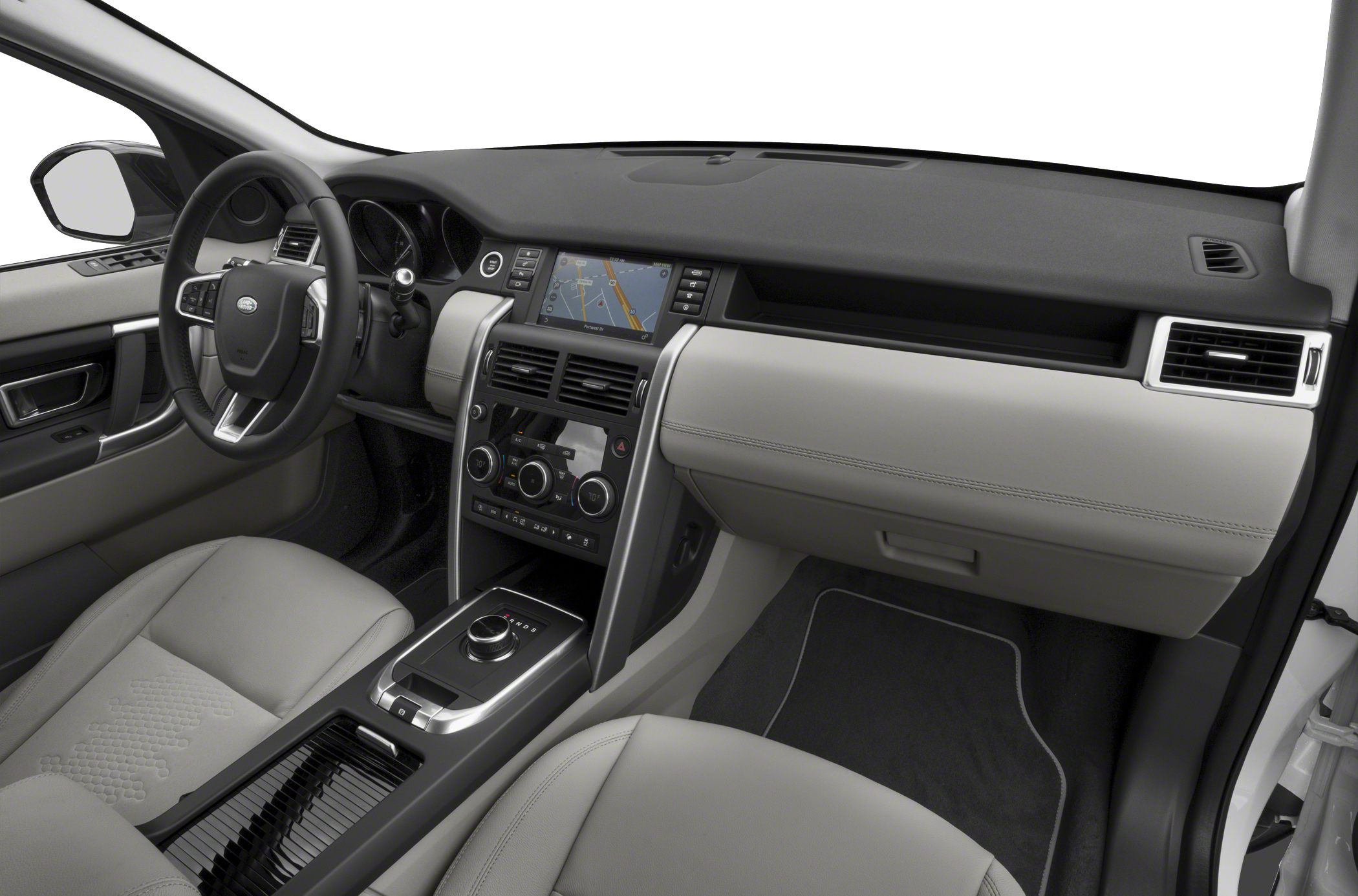 Modern dashboard with navigation and climate controls inside vehicle