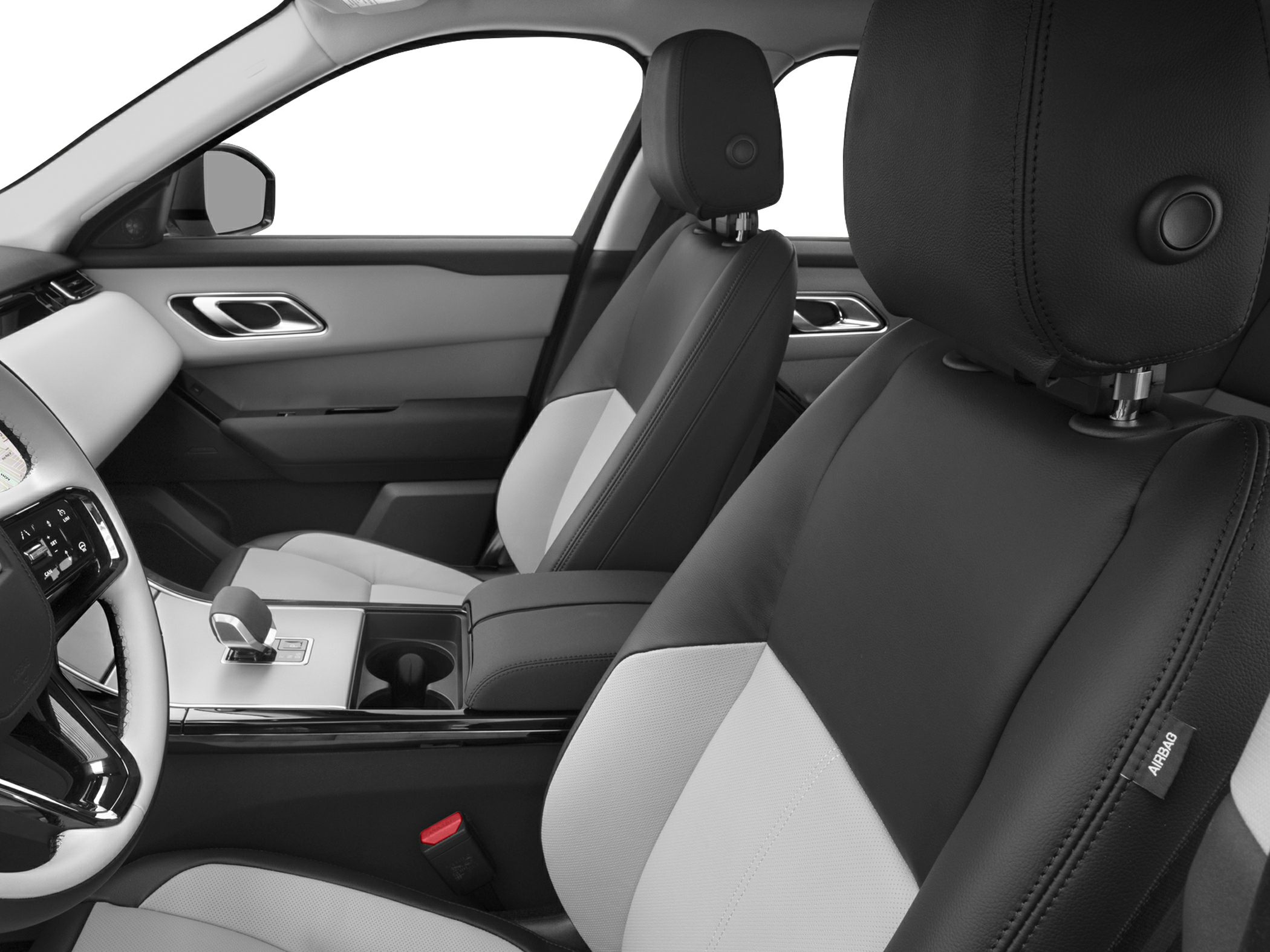 Two-tone leather front seats and modern interior design with center console and armrest
