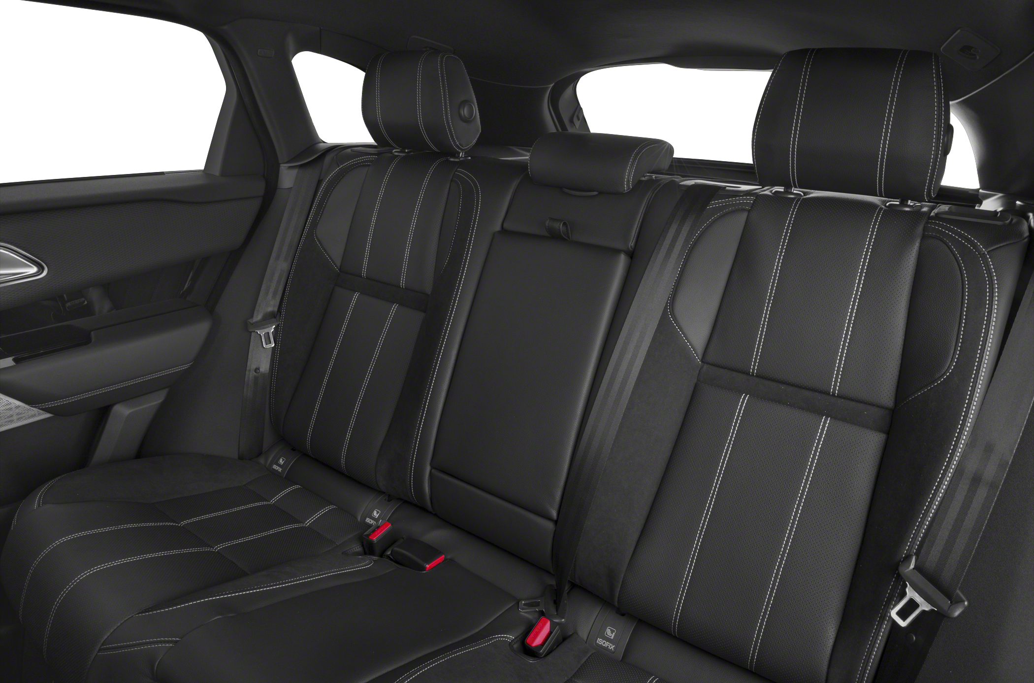 Black leather rear seats with white stitching and ISOFIX mounts