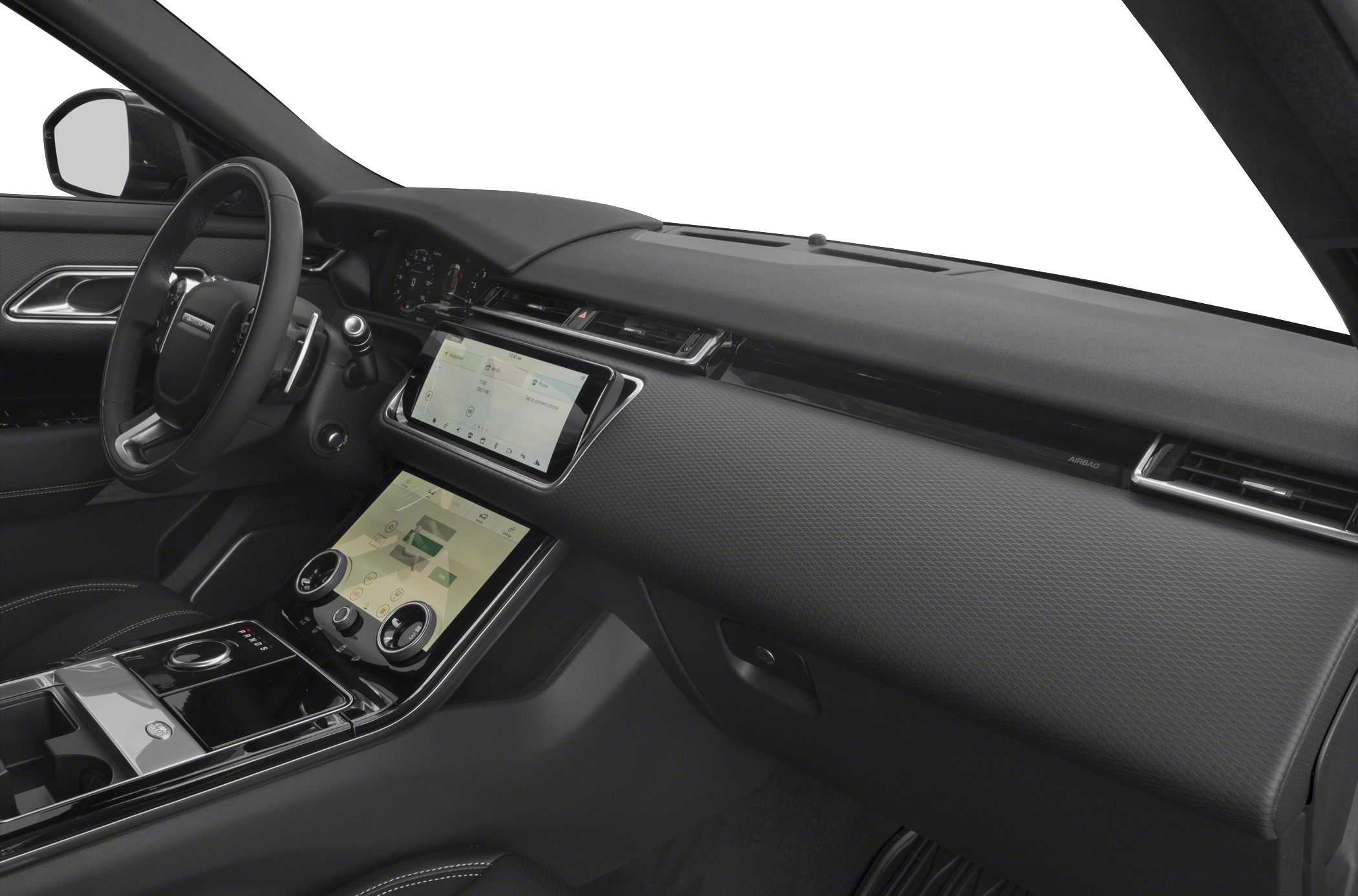 Modern interior with dual touchscreen displays and digital instrument cluster