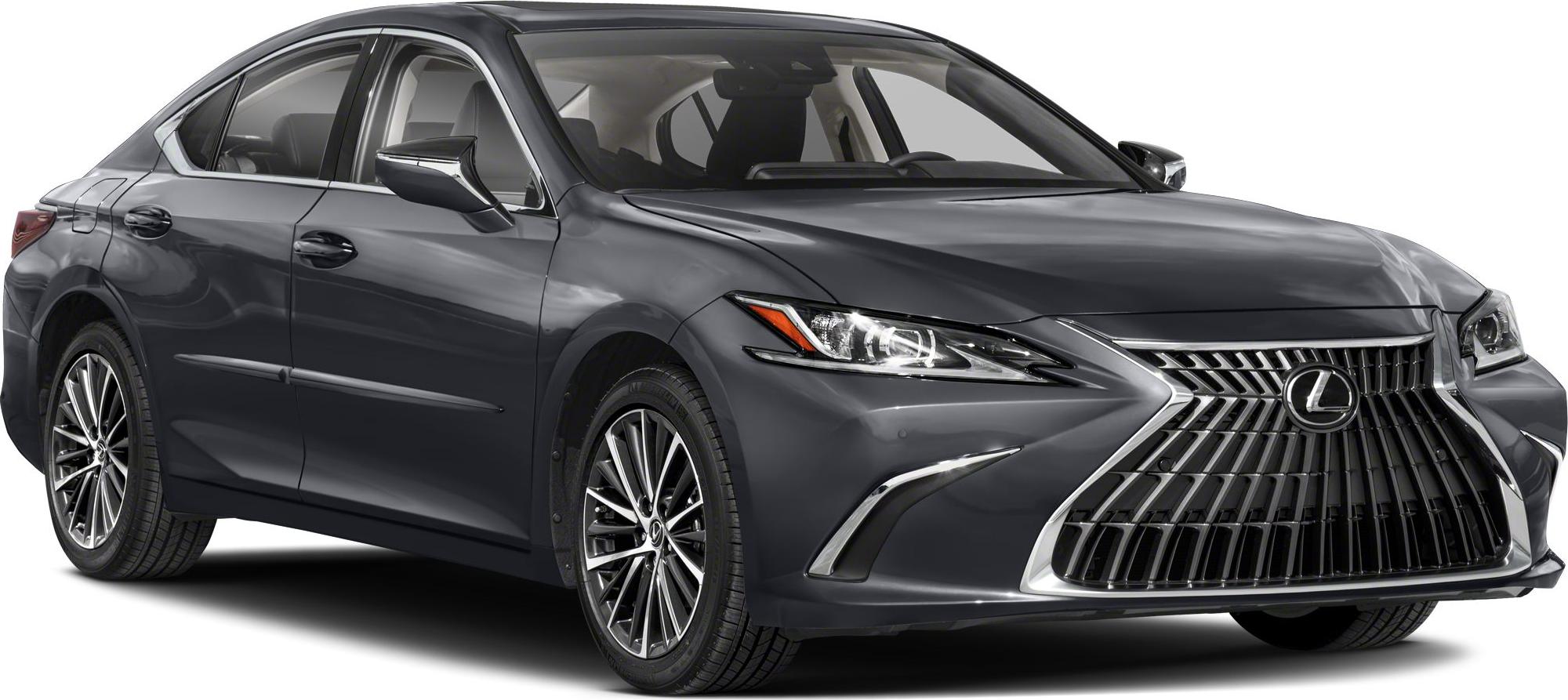 Front grille and sharp LED headlights of a modern luxury sedan