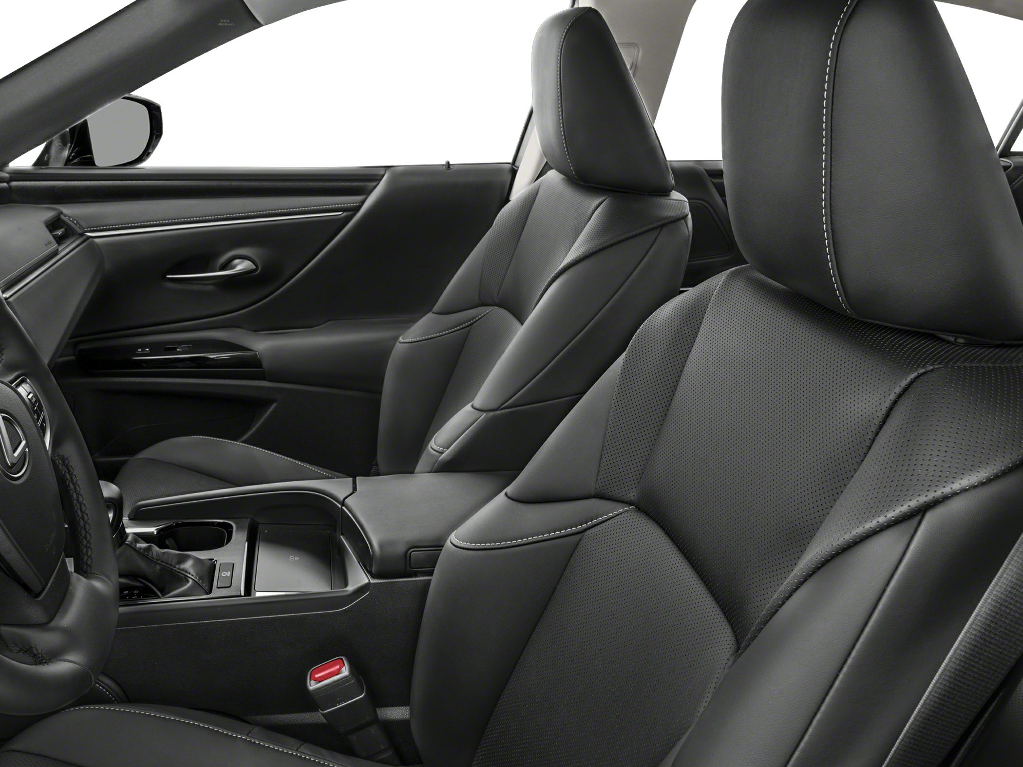 Black leather front seats with detailed stitching