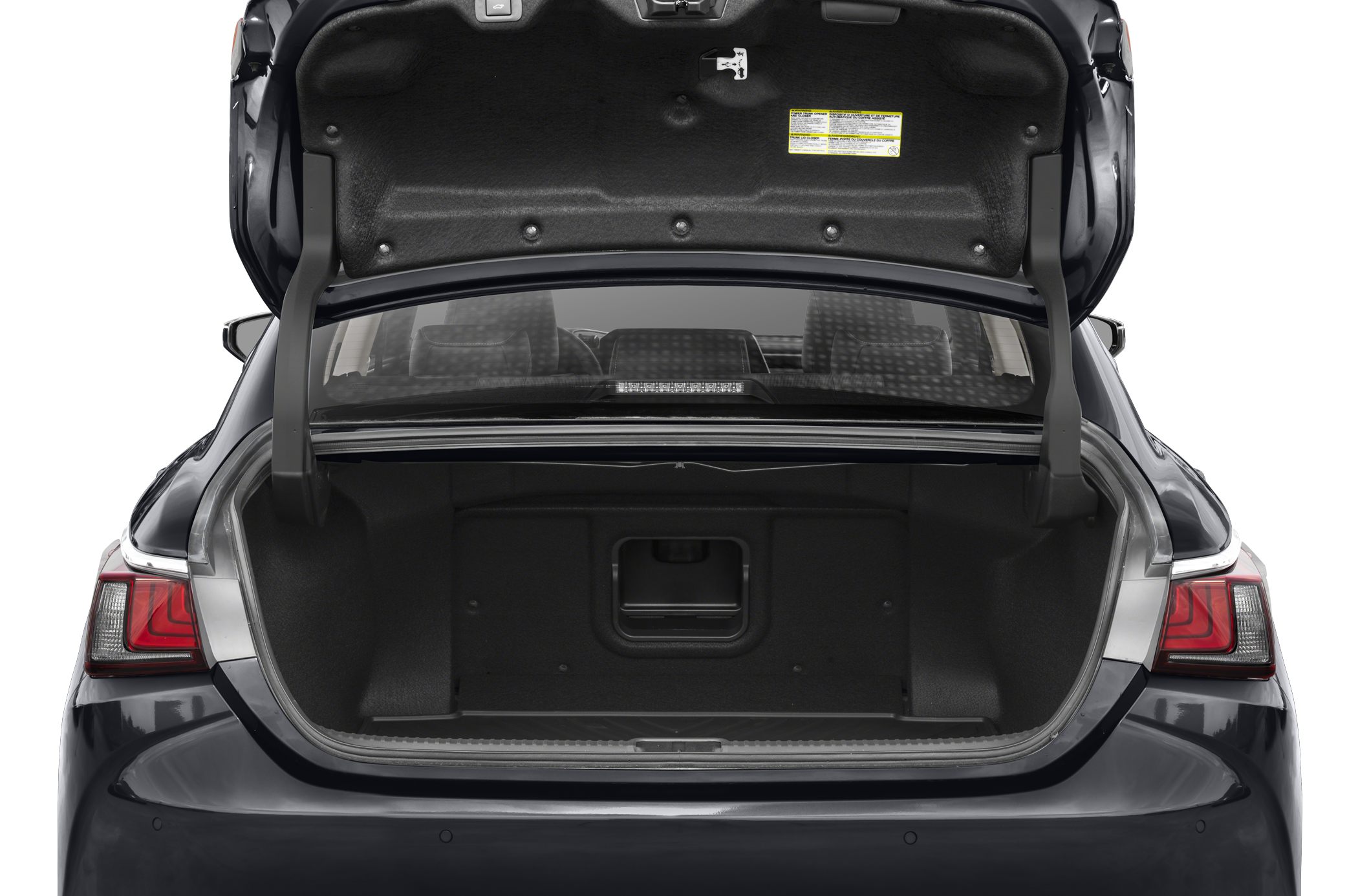 Open spacious trunk with visible interior space and seatbacks