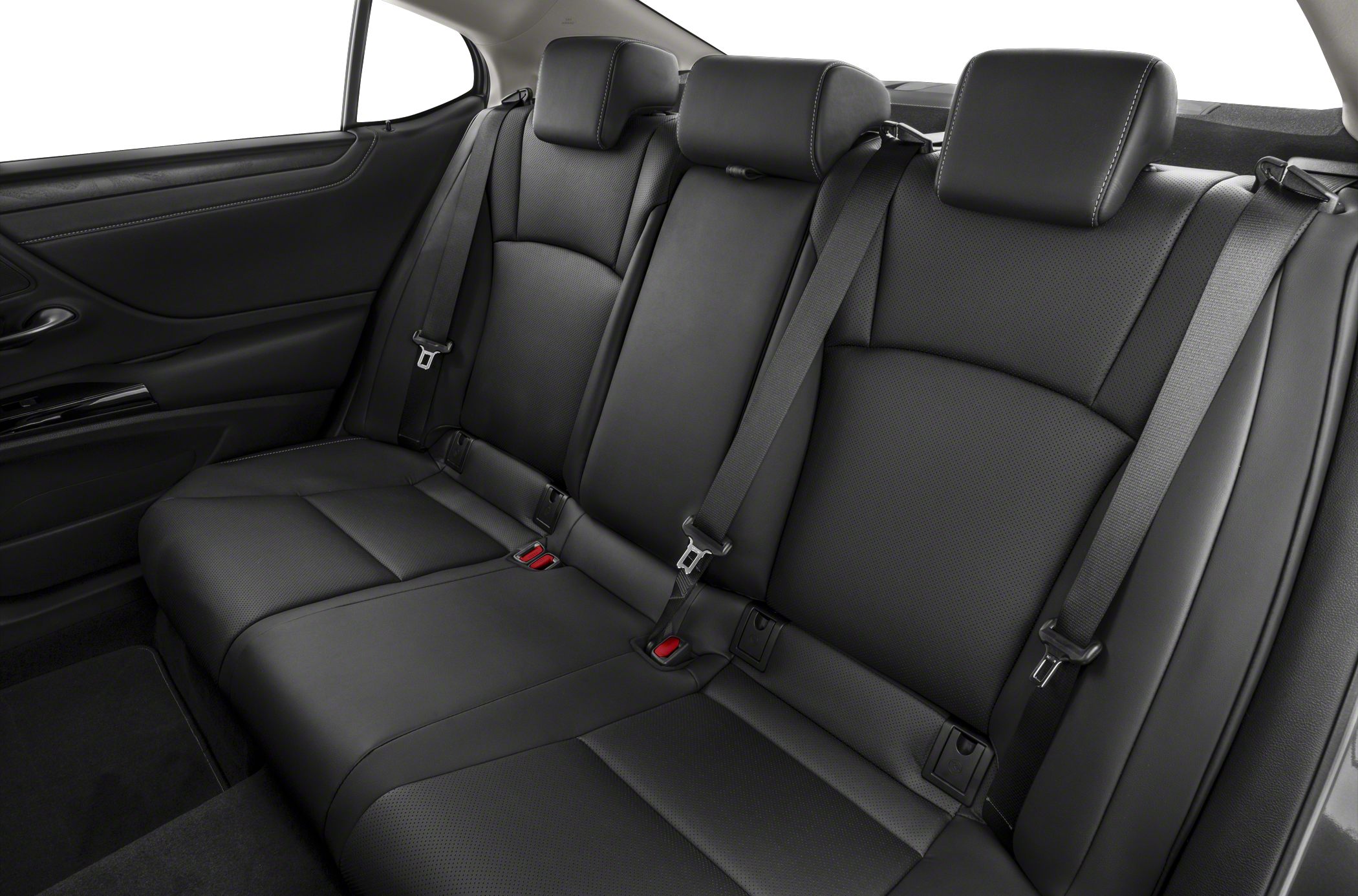 Black leather rear seats with perforated upholstery and integrated headrests