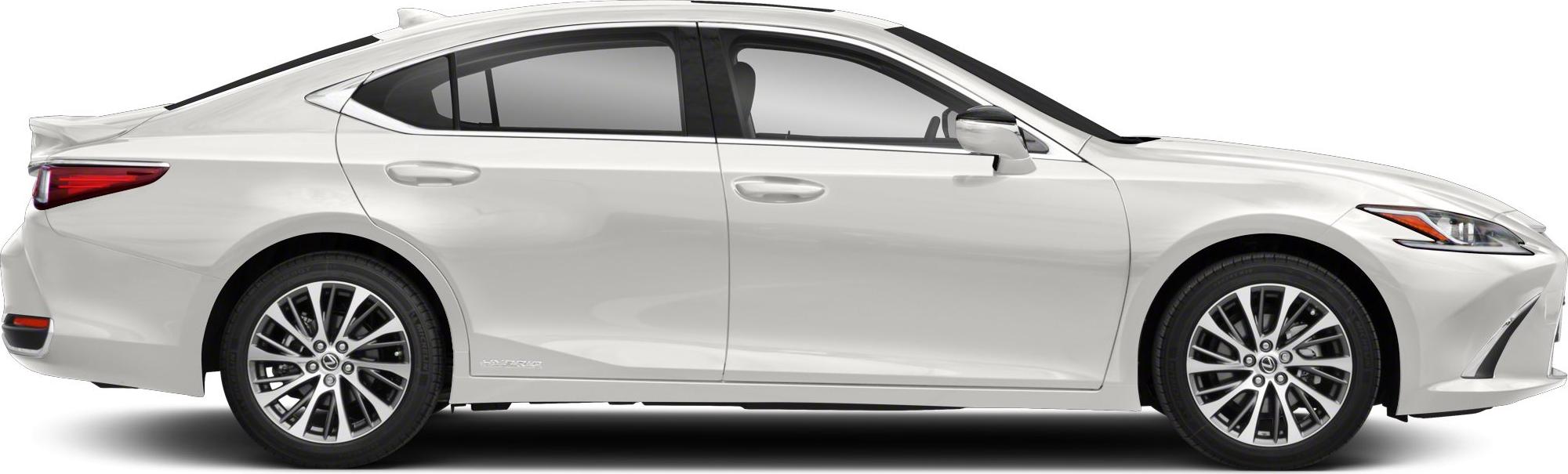 Side profile of a hybrid sedan with alloy wheels