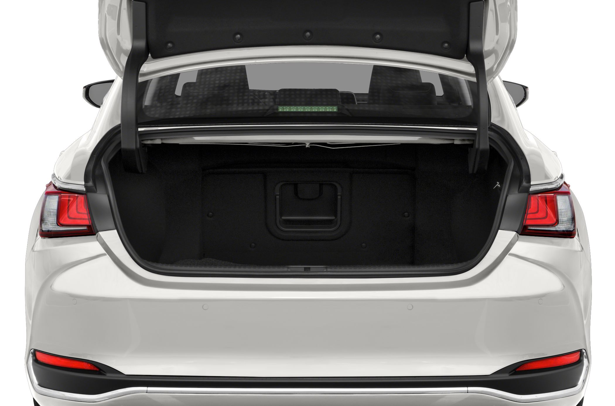 Open spacious rear trunk with clean interior and visible rear seats