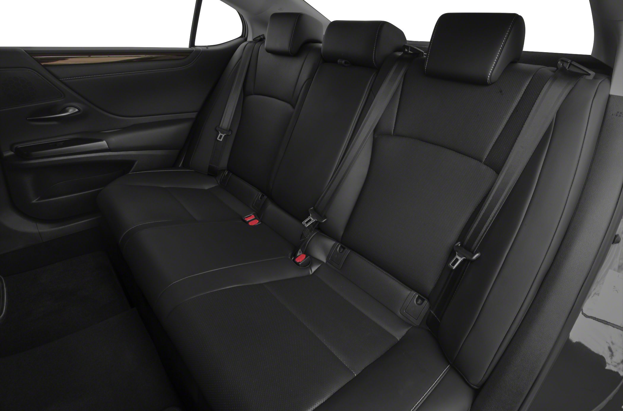 Black leather rear seat with seat belts and headrests