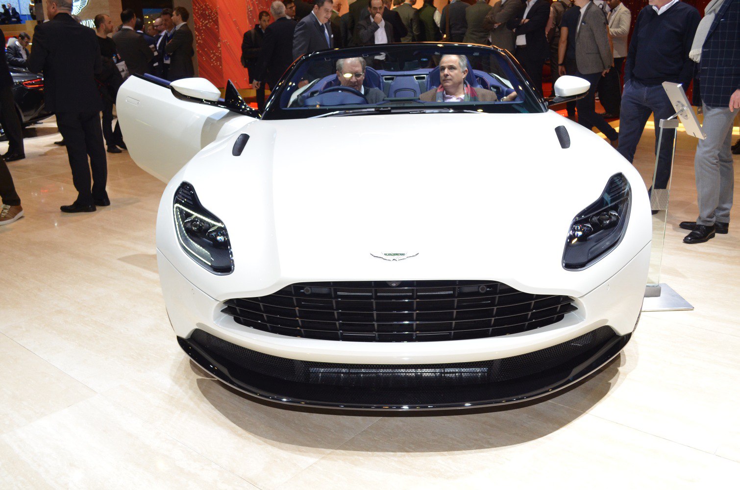 Front grille and headlights of a sleek convertible sports car