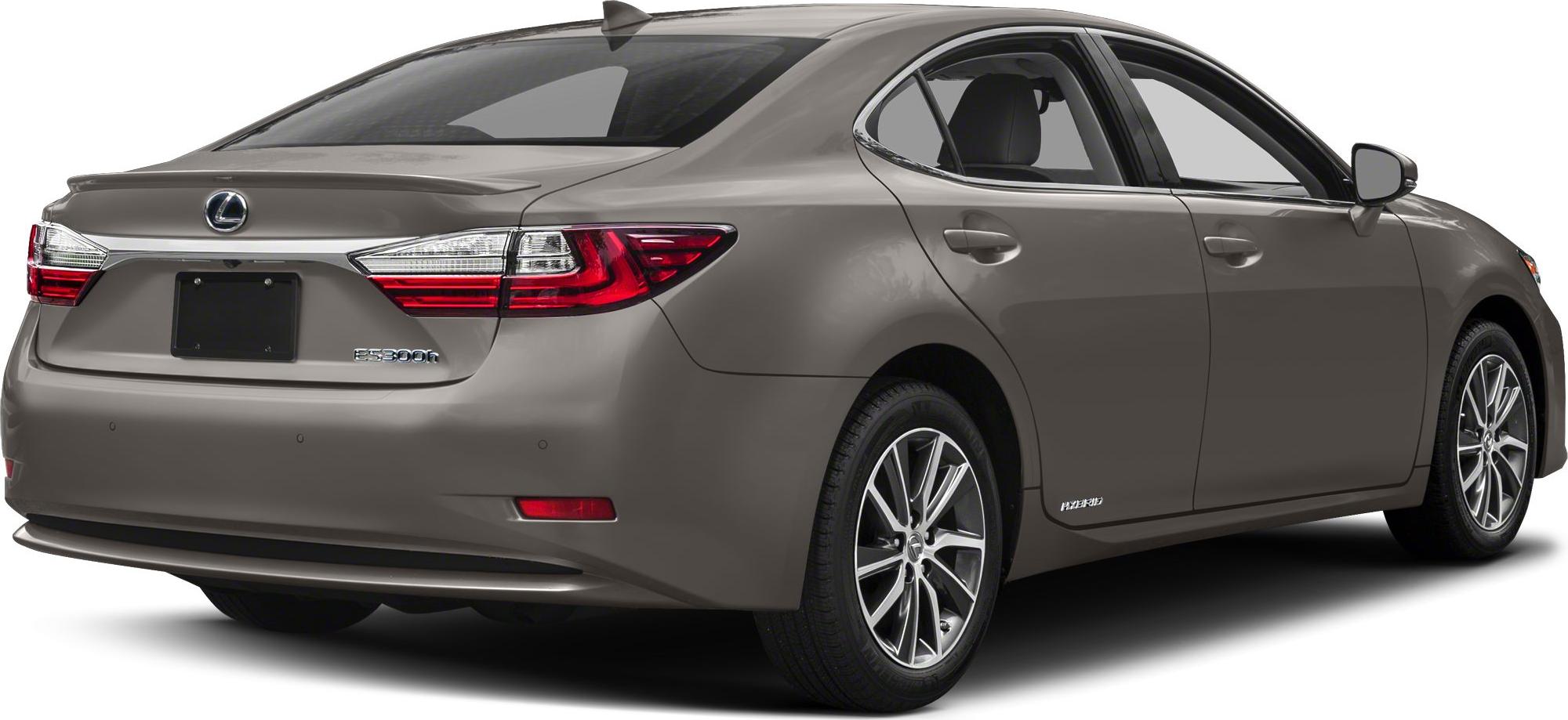 Rear view with taillights and hybrid badge on mid-size sedan