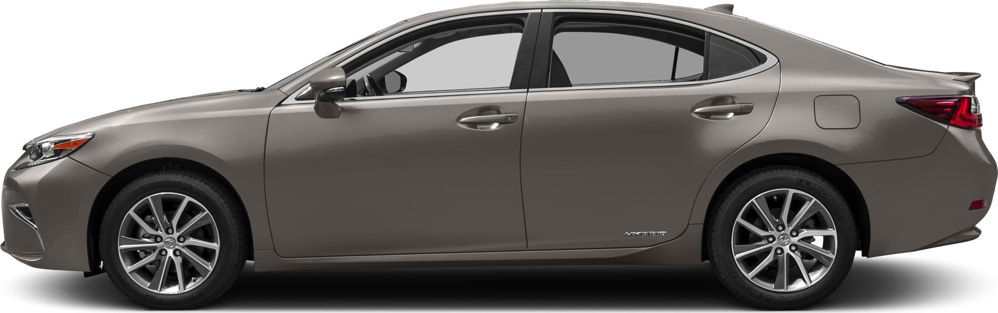 Side profile of luxury midsize sedan with alloy wheels and hybrid badge