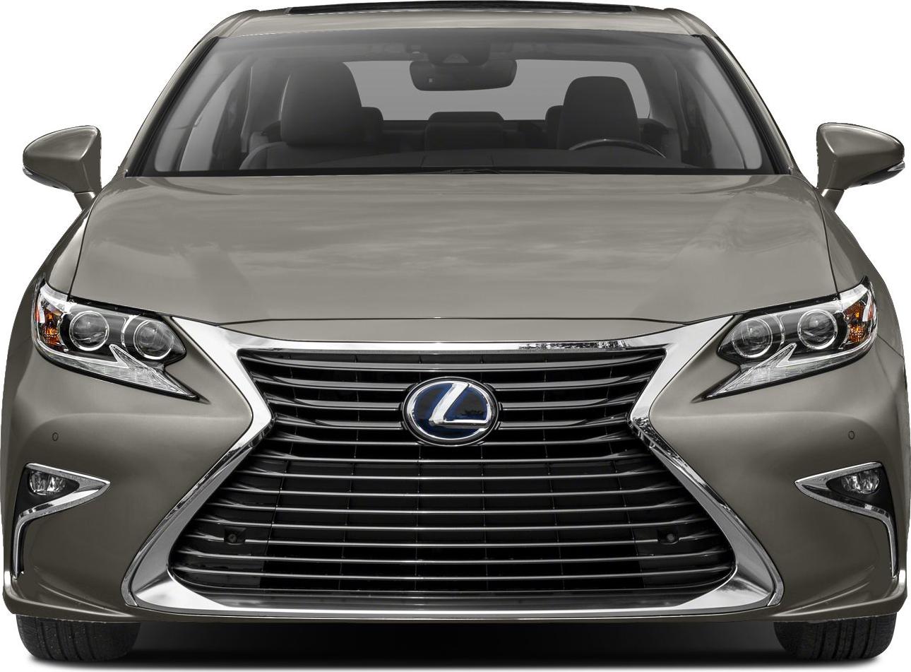 Close-up front view of a Lexus with spindle grille and LED headlights