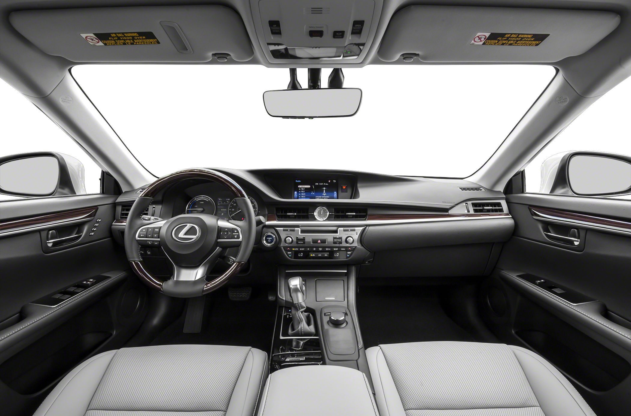 Luxury car interior with dashboard, steering wheel, and infotainment screen