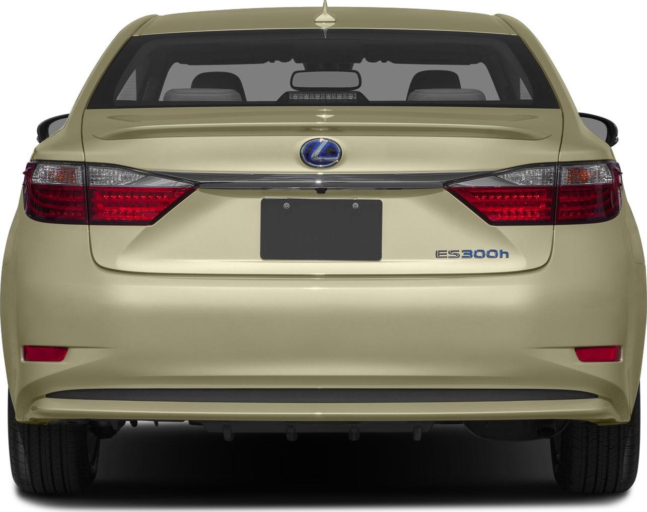 Rear view with distinctive hybrid tail lights and trunk of luxury sedan