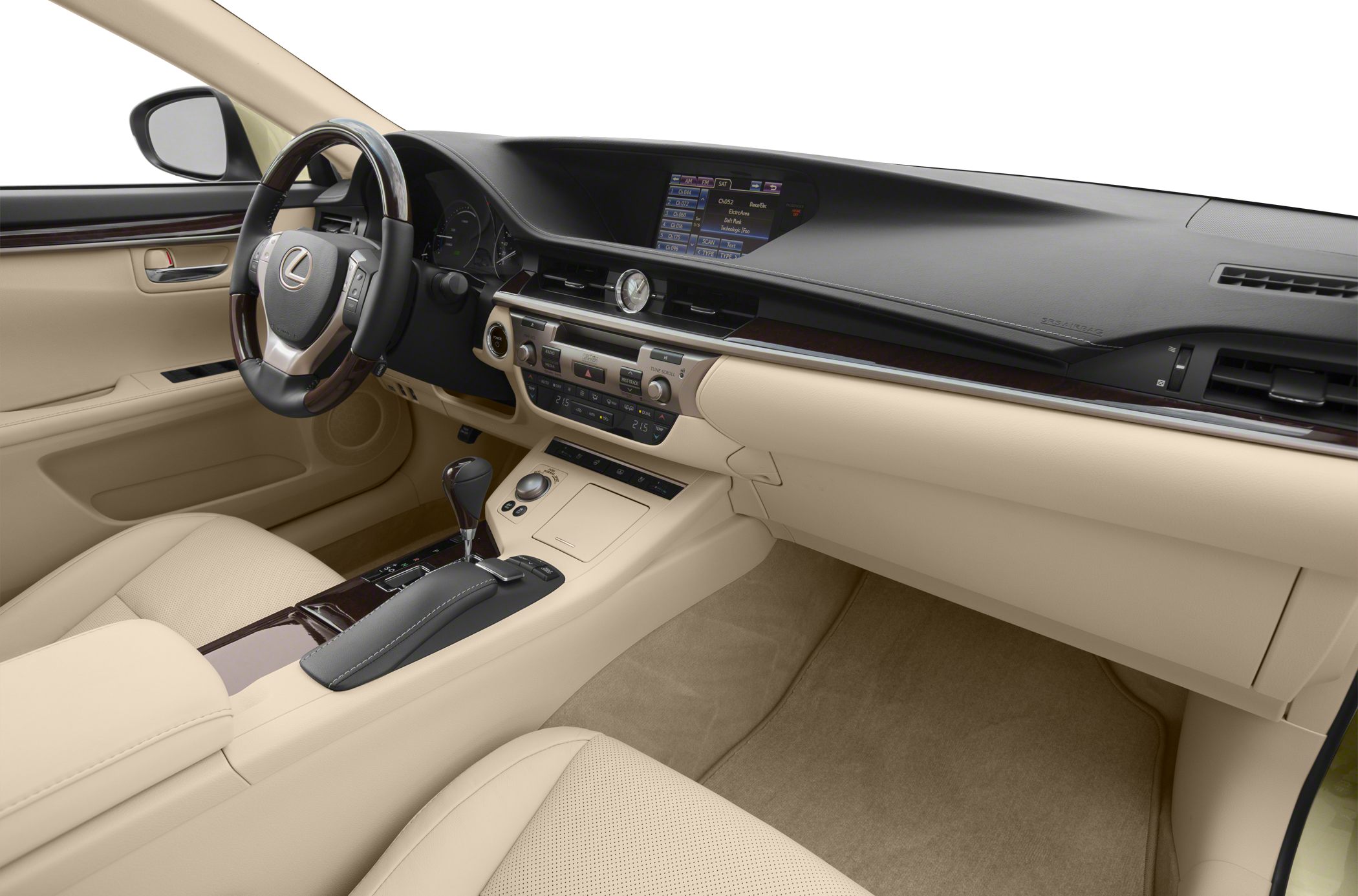 Luxury beige interior with advanced multimedia and wood trim dashboard