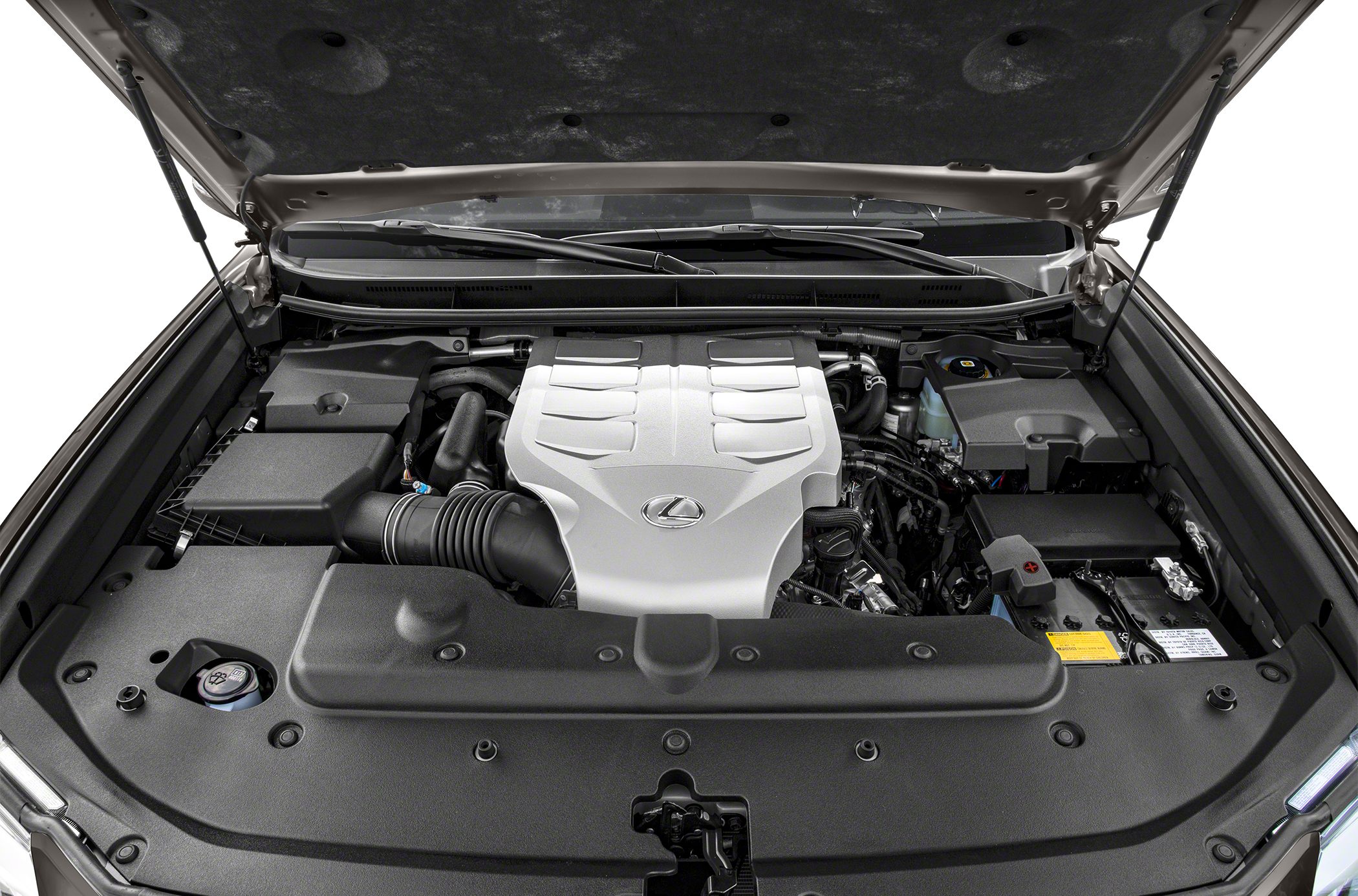Engine compartment with modern engine cover and components