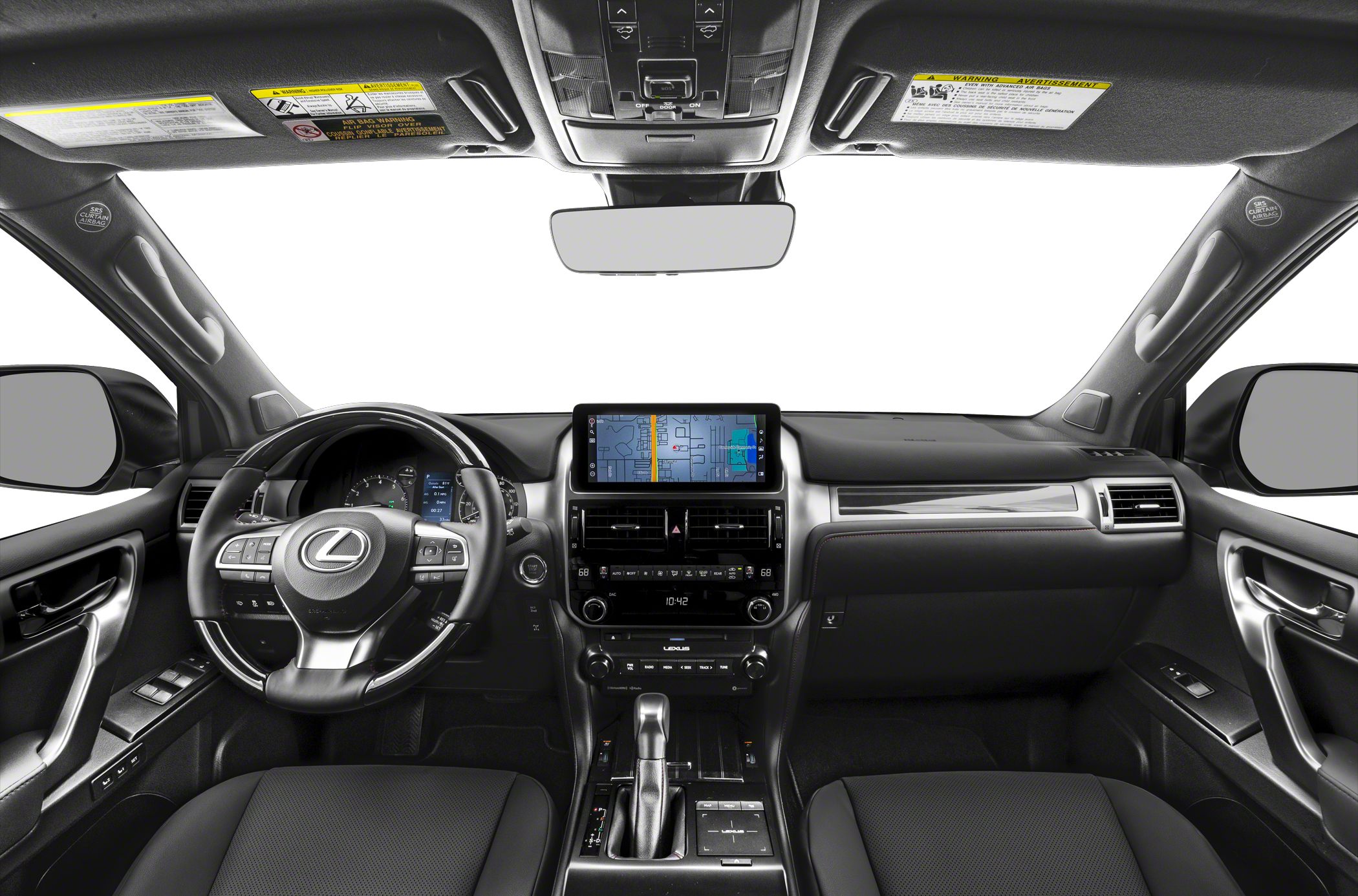 Modern SUV interior with touchscreen and multifunction steering wheel