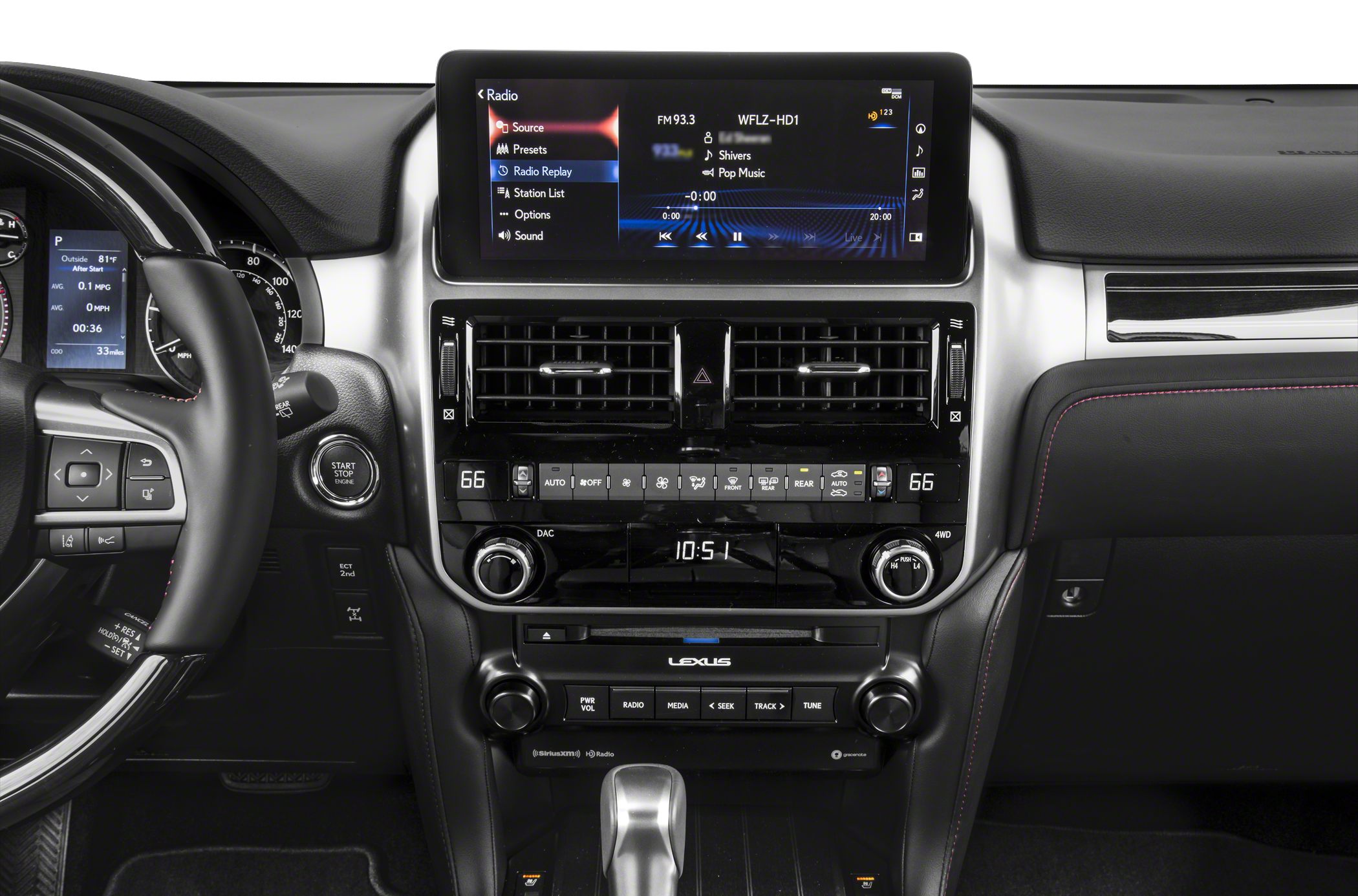 Dashboard with digital infotainment screen and climate controls
