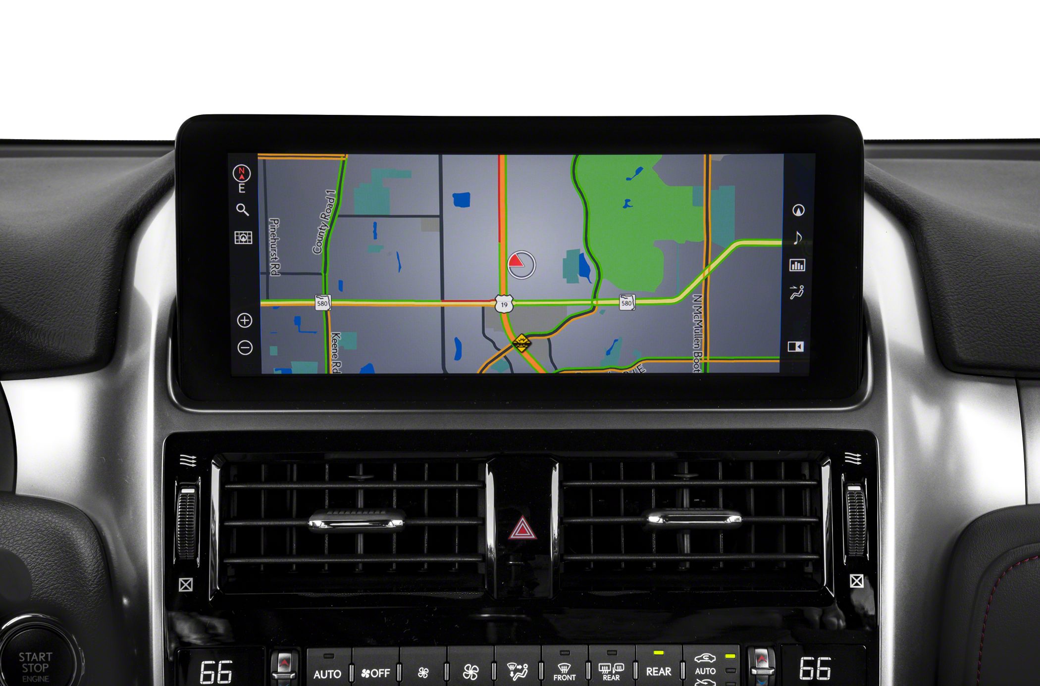Infotainment navigation screen and dual-zone climate control