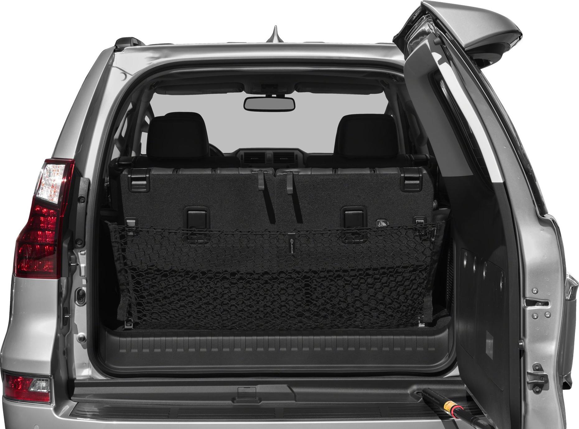 Rear cargo area with foldable seats and cargo net