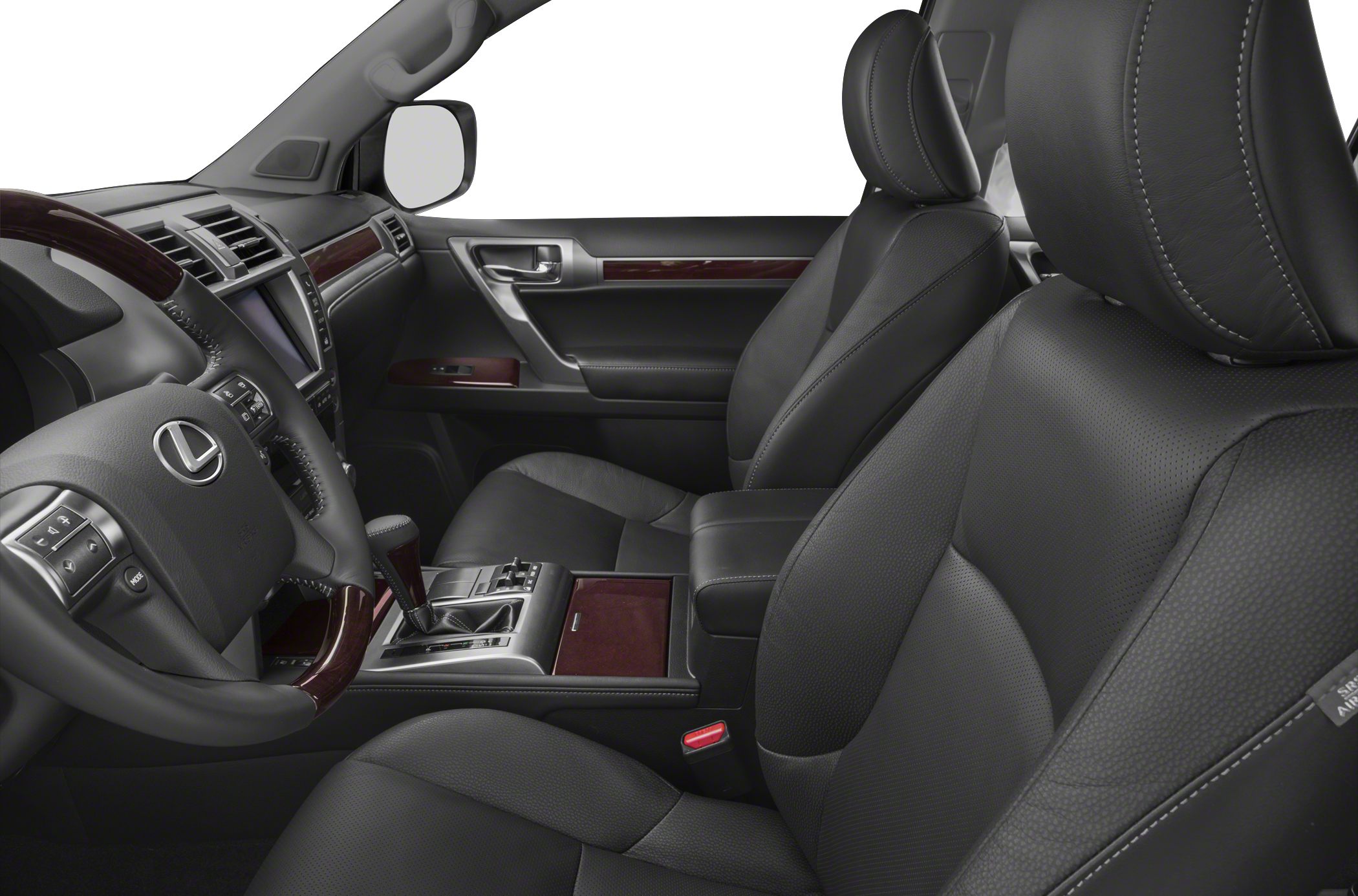 Luxury interior with leather seats and wood trim
