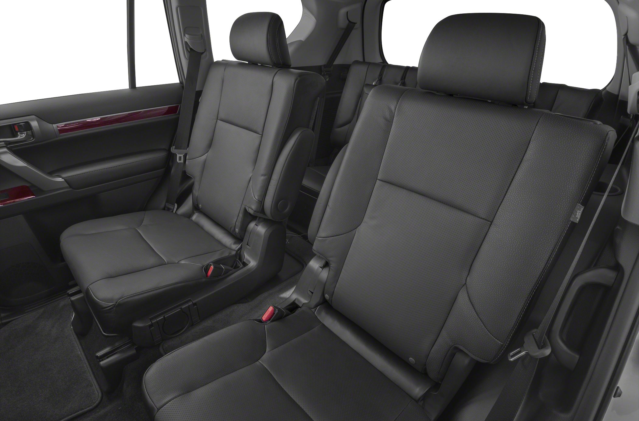 Premium black leather captain chairs and spacious rear seating view
