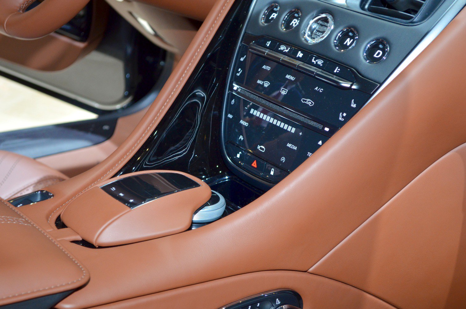 Premium center console and control panel with leather upholstery