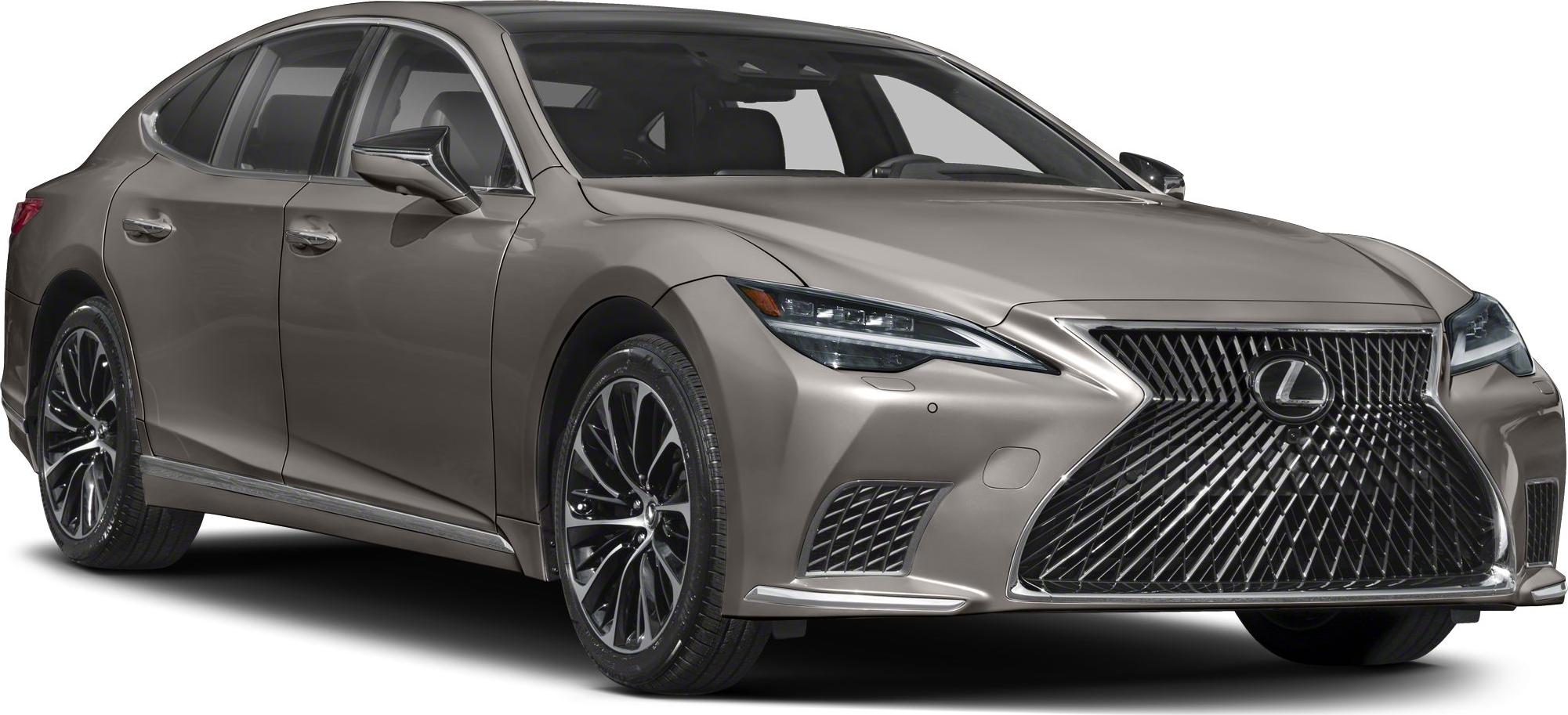 Luxury sedan front view with spindle grille and LED headlights