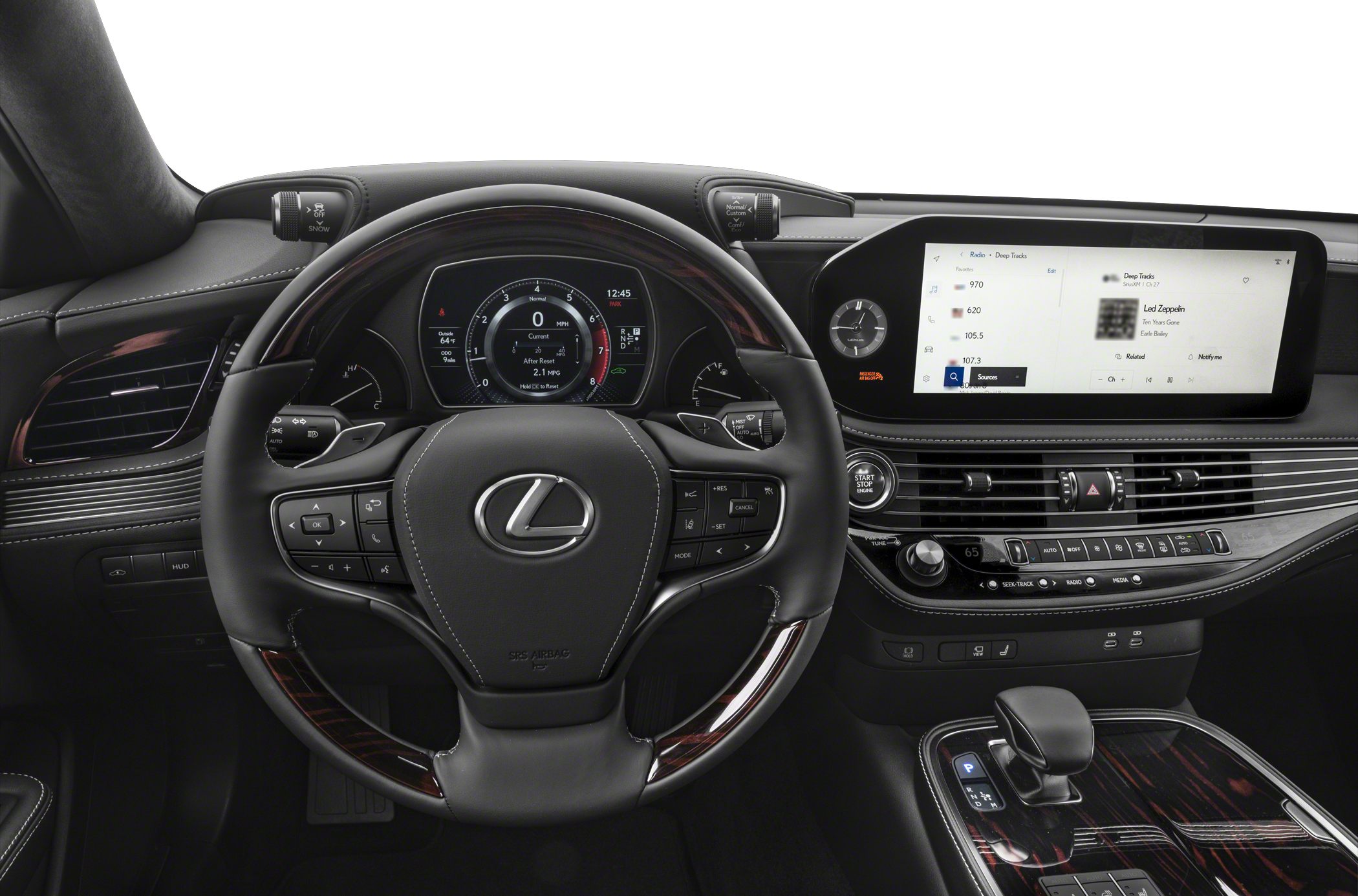 Digital instrument cluster and luxury steering wheel with infotainment screen